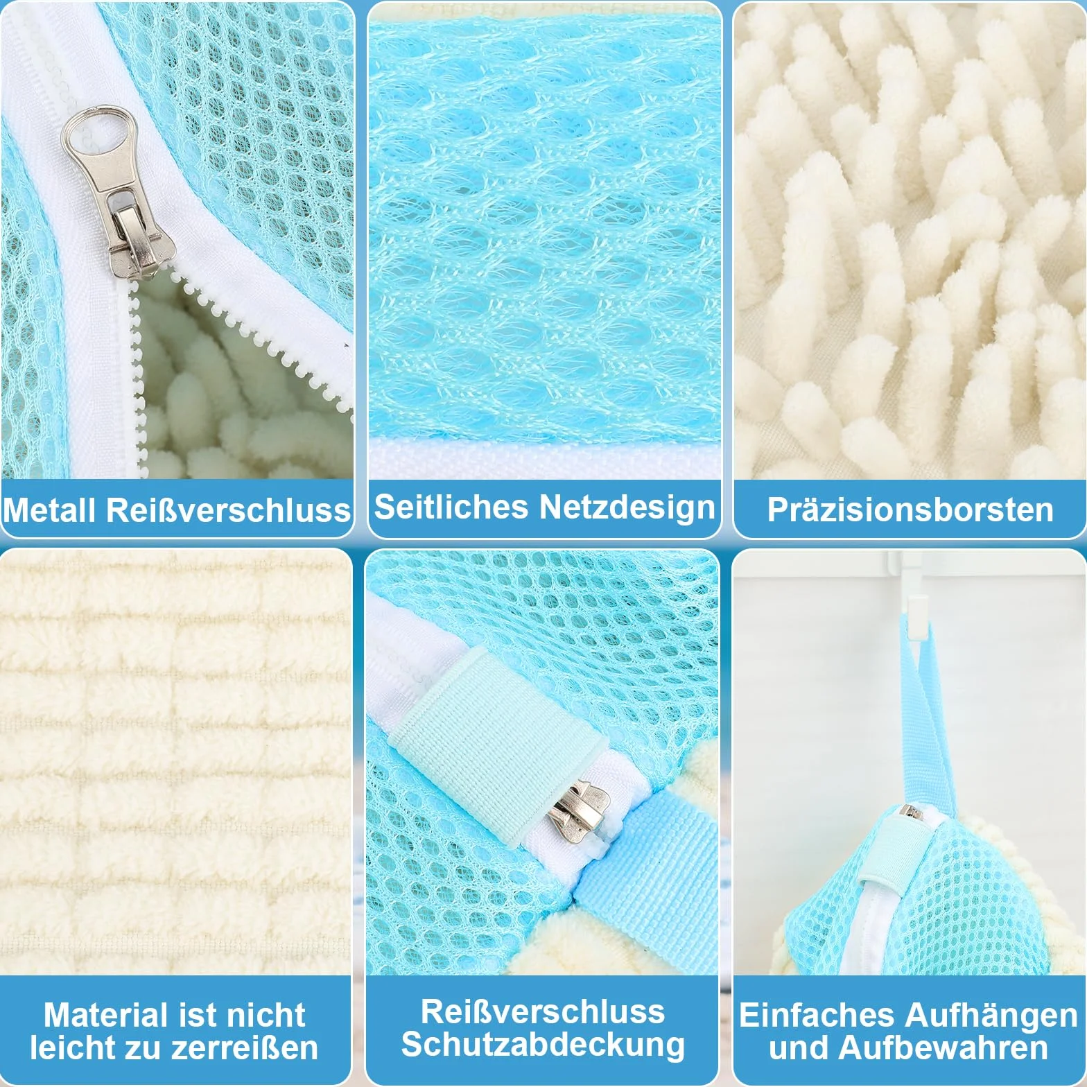 Dntorx 2 worki do prania w pralce, 40,5 cm x 27 cm, wielokrotnego użytku, worek na buty, worek na pranie, duży worek na pranie z zamkiem błyskawicznym (biały + niebieski)