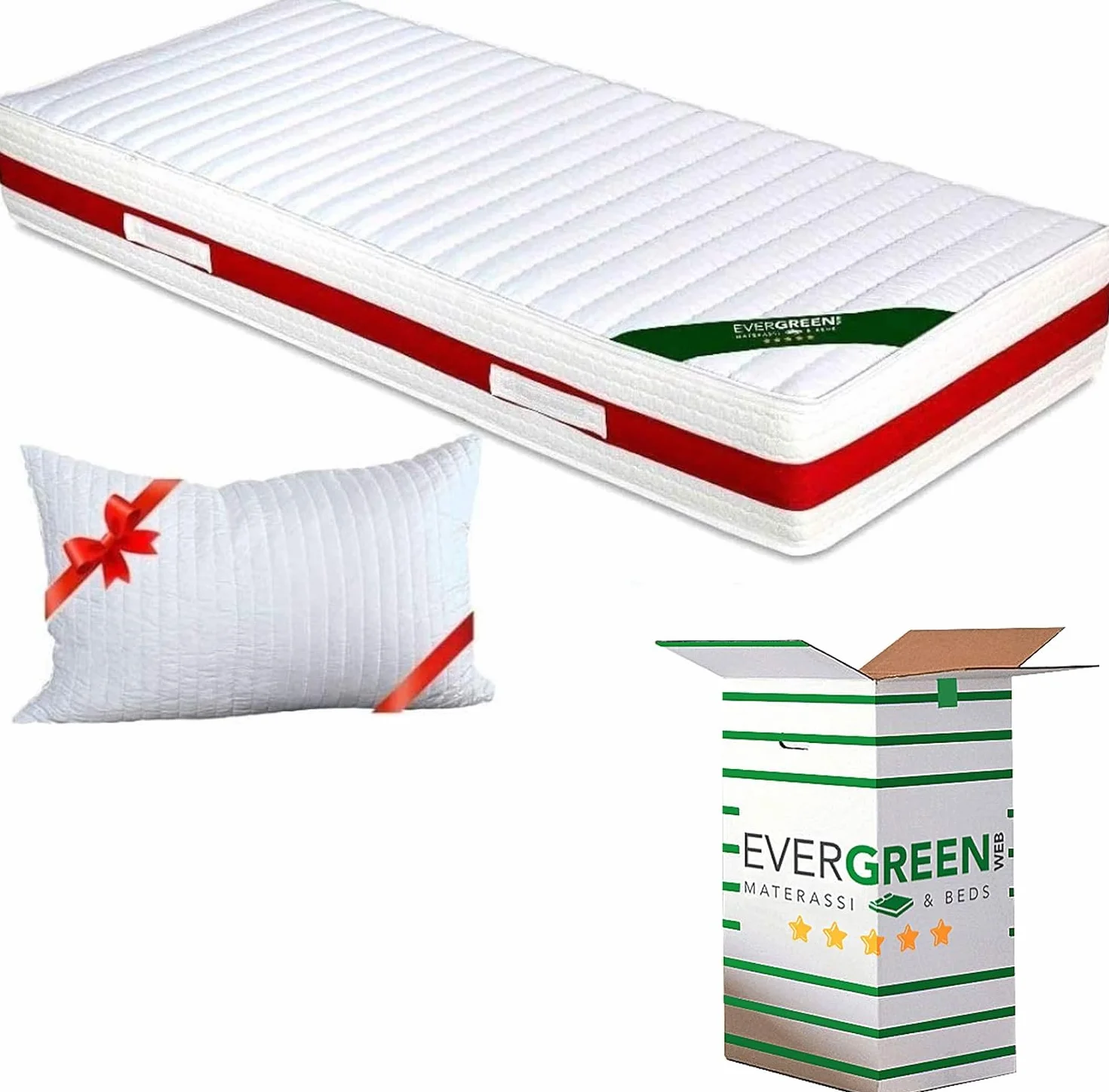 Evergreenweb Ortopedyczny materac z pianki z pamięcią kształtu, 80 x 190 cm, 22 wysokości + 1 poduszka z płatków z pianki z pamięcią kształtu, materac z zimnej pianki z efektem masażu, zdejmowana