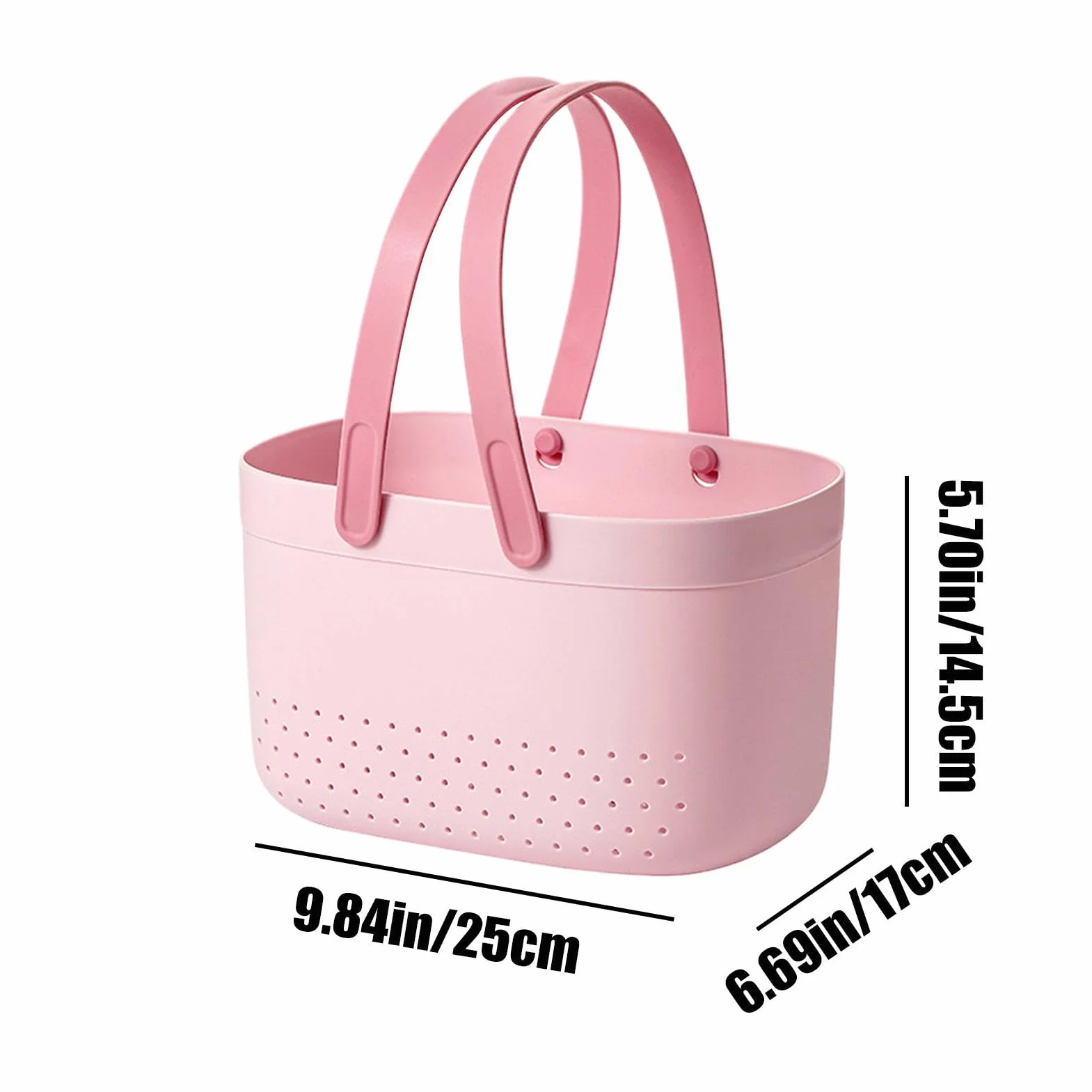 Shower Organizer Basket, Bath Storage Bin, Toiletry Basket with Handles, Drainage Shower Organizer, 25x17x14.5cm Storage Basket for Bathrooom PP+ Shower Bin, Lightweight, Pink White