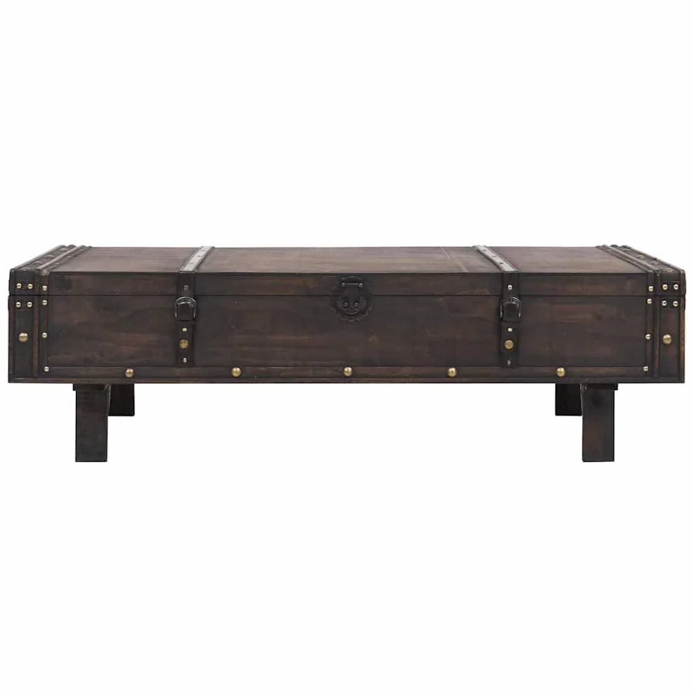 Hothingwell Stolik kawowy ze sklejki w stylu vintage 120x55x35 cm | Skrzynia do przechowywania, ławka, paski ze sztucznej skóry, elementy metalowe, łatwe zamknięcie