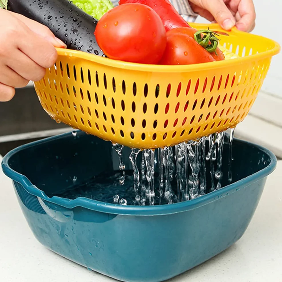 6-częściowy wielowarstwowy plastikowy zestaw kuchennych sitek do żywności, odłączana miska durszlak do mycia owoców i warzyw