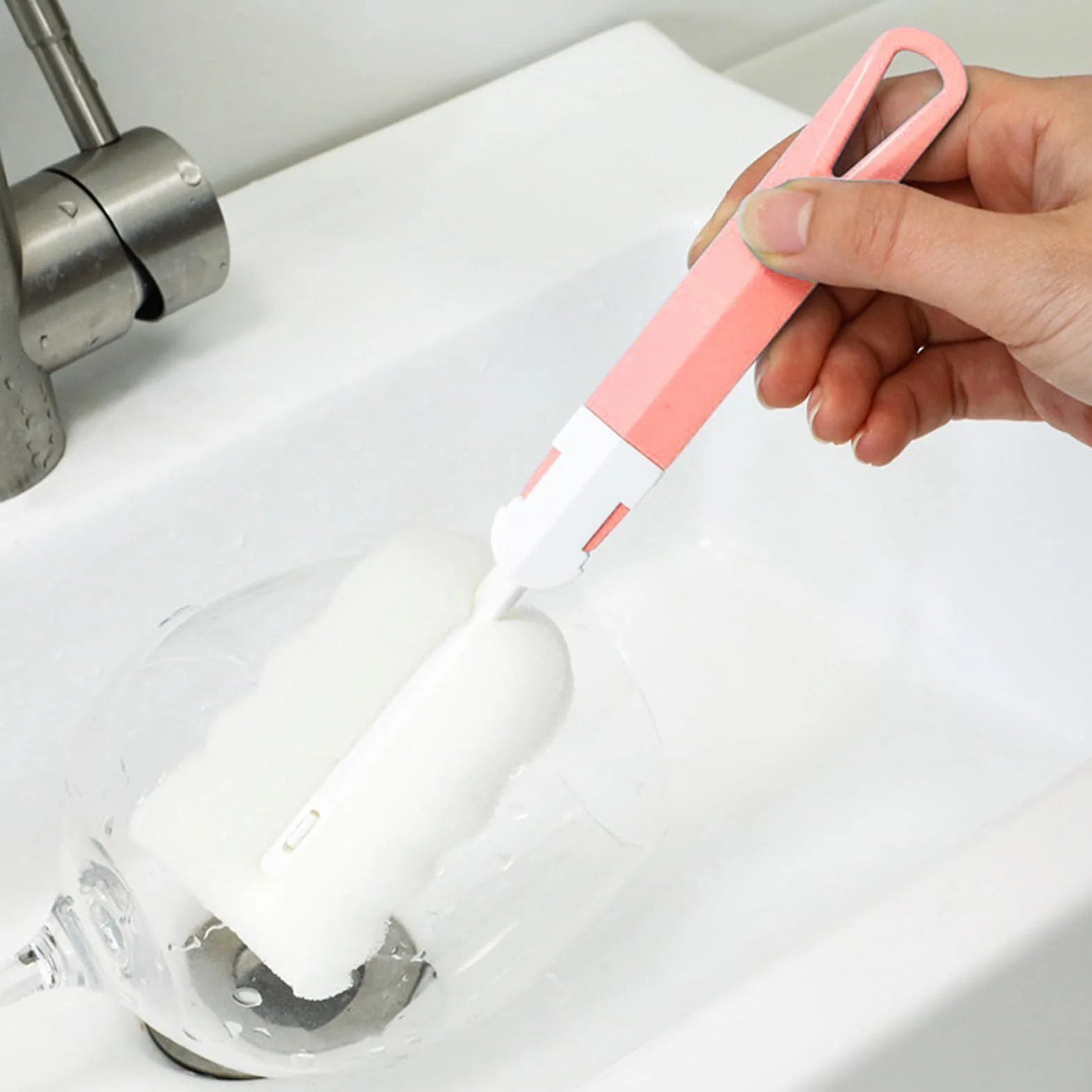 Bottle Cleaner Brush Scrubber, 22cm PP Cup Sponge Brush, Ergonomic Handle Scrubbing Tool for Tumblers, Mugs, Glasses, Kitchenware, Household Washing