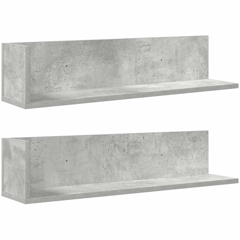 Regały ścienne, 2 szt. szary beton, 75 x 16,5 x 16,5 cm, materiał drewnopochodny, półki wiszące w kształcie litery L, uniwersalny montaż ścienny do salonu, sypialni, wytrzymałe i trwałe