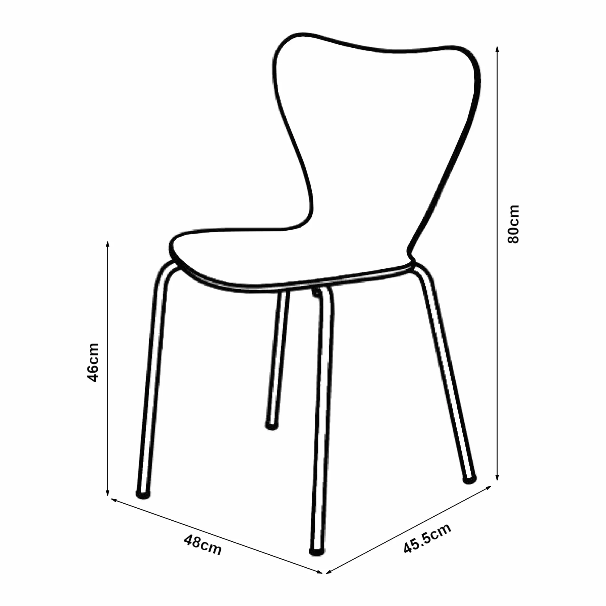 [en.casa] Krzesła do jadalni Essunga zestaw 4 krzeseł do jadalni, kuchni, krzesła do układania w stos, drewno, metalowe nogi, 80 x 48 x 46 cm, krzesło z oparciem, kolor czarny/chrom