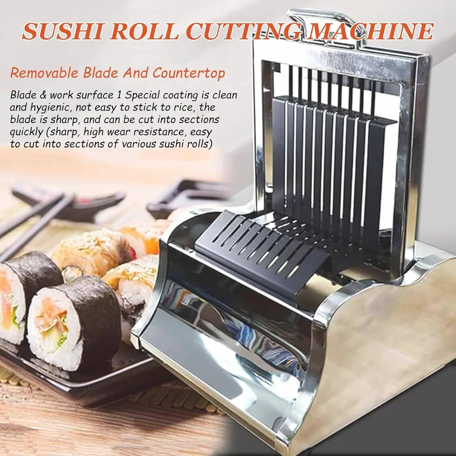 Ręczny nóż do sushi, pulpit do sushi ze zdejmowanym ostrzem ze stali nierdzewnej, łatwe narzędzie do robienia sushi do idealnych kulek ryżowych i rolek sushi, 8 segmentów