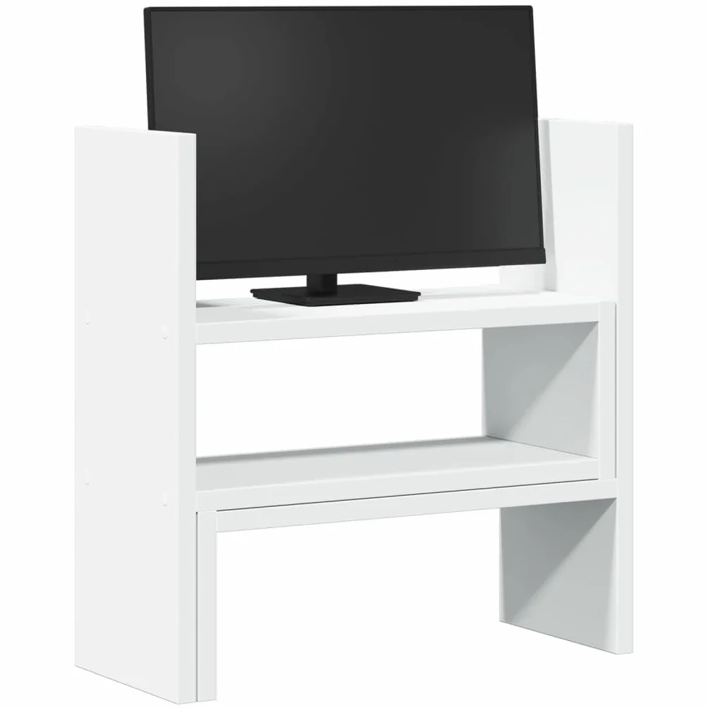 Regulowany organizer na biurko z materiału drewnopochodnego, biały, 40 x 17 x 41 cm, 2-częściowy, wolnostojący regał do biura, stojak na laptopa, półka na klawiaturę, do 20 kg
