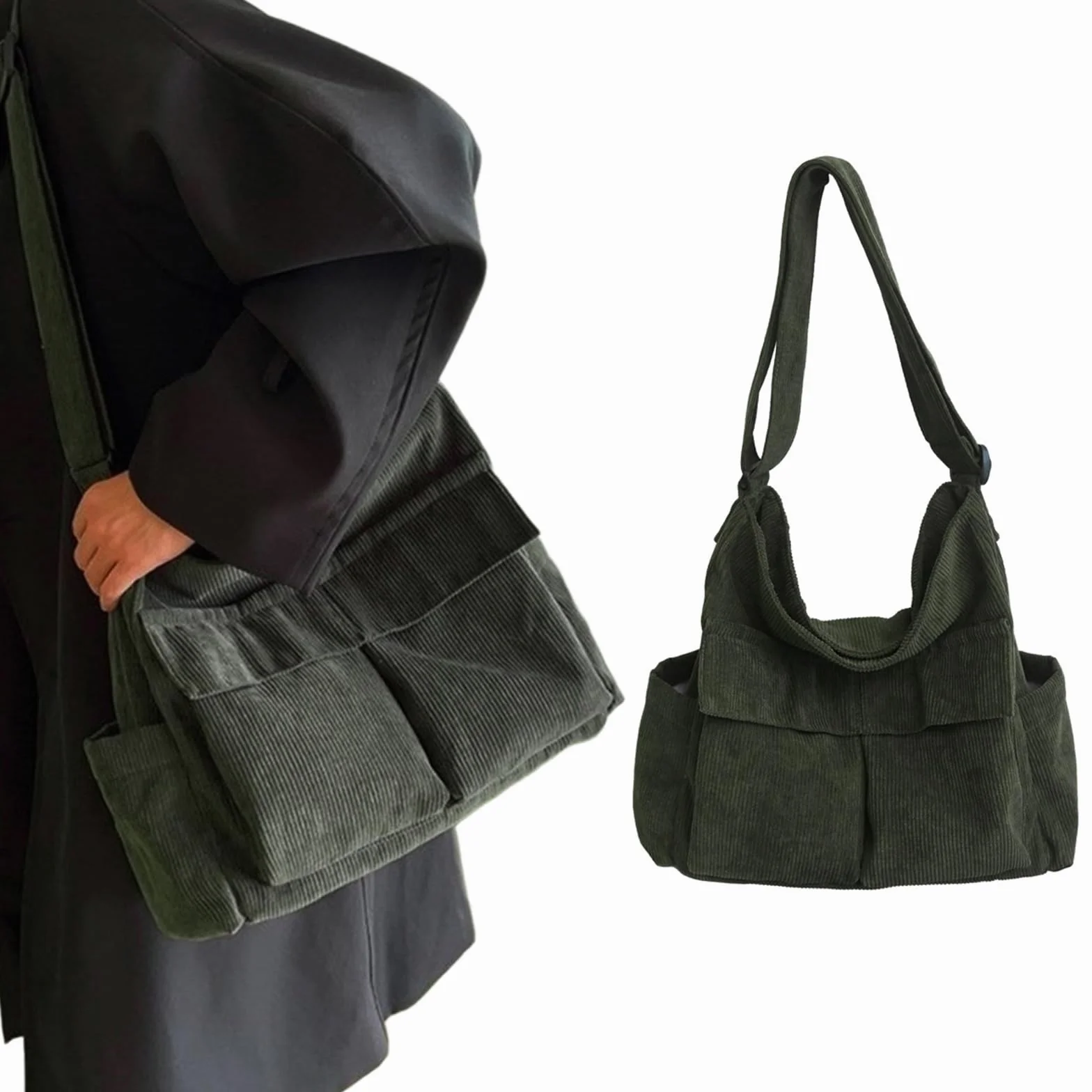 Stylish andConvenient Shoulder Bag Large Capacity Corduroy Crossbody Bags Perfect forDaily Travel/530/64(Green)