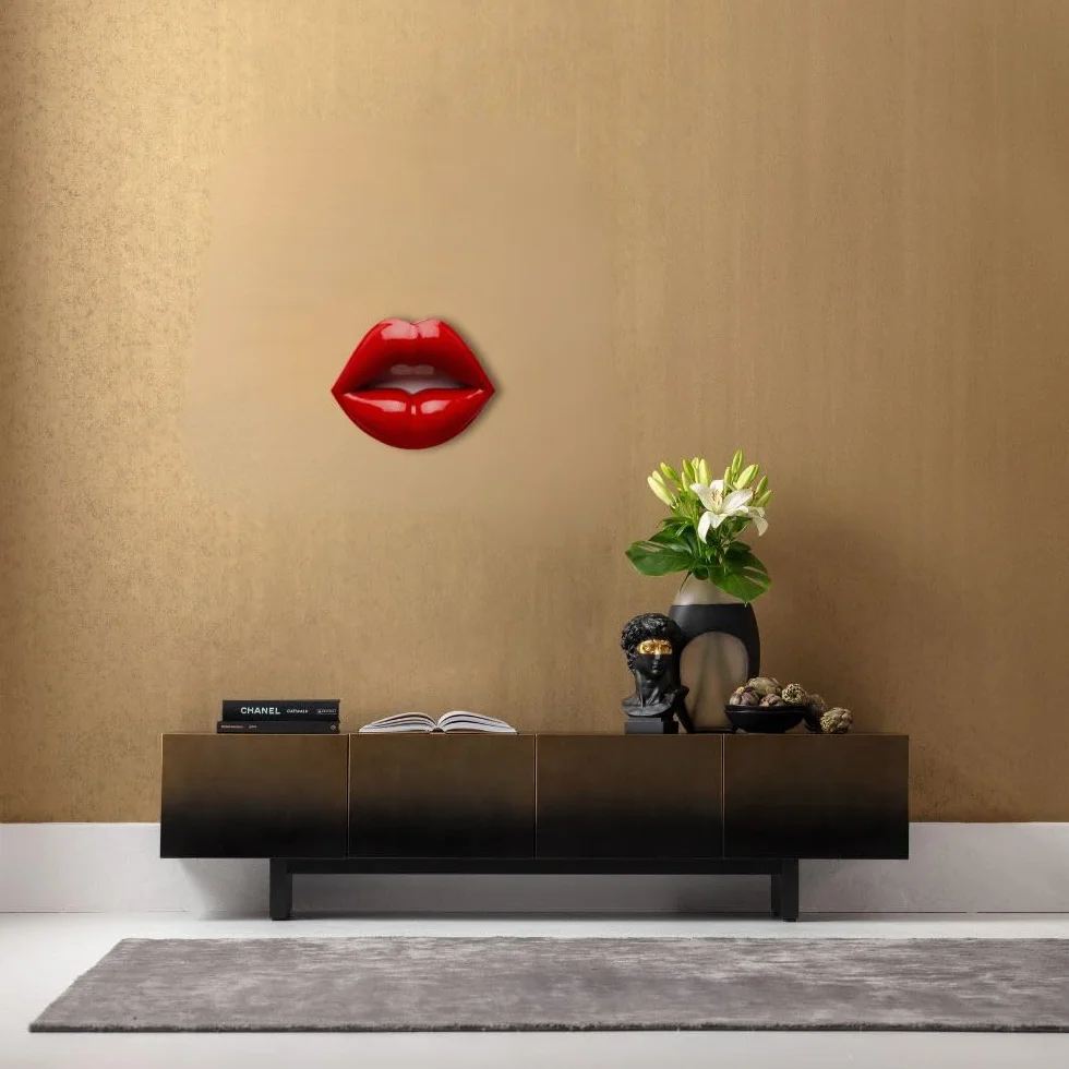 Kare Design Obiekt ścienny, czerwony, nowoczesny, dekoracyjny obiekt z motywem ust, dekoracja pokoju, na półki, akcesoria, do salonu, korytarza, biura domowego, sypialni, 30 x 23 x 8 cm (wys. x szer