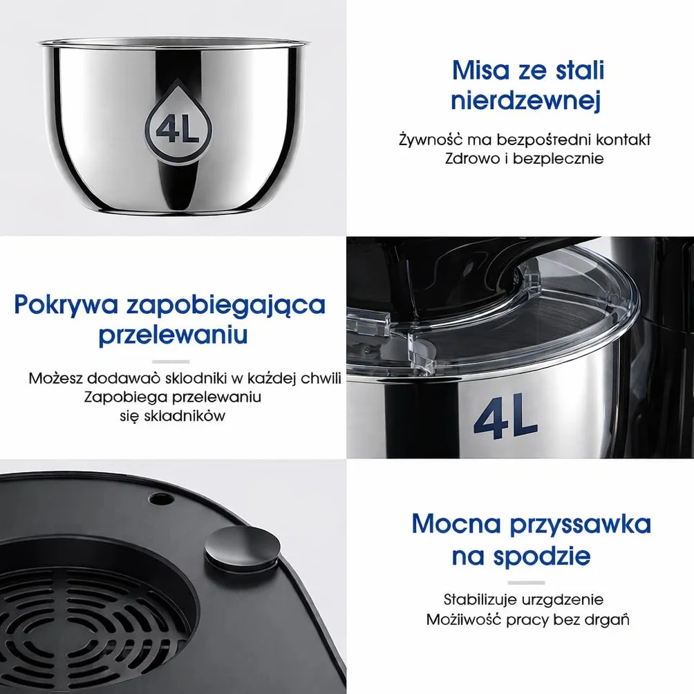 ROBOT KUCHENNY PLANETARNY MIKSER 2500W 7w1 WIELOFUNKCYJNY 4L RIWALL RRP-01