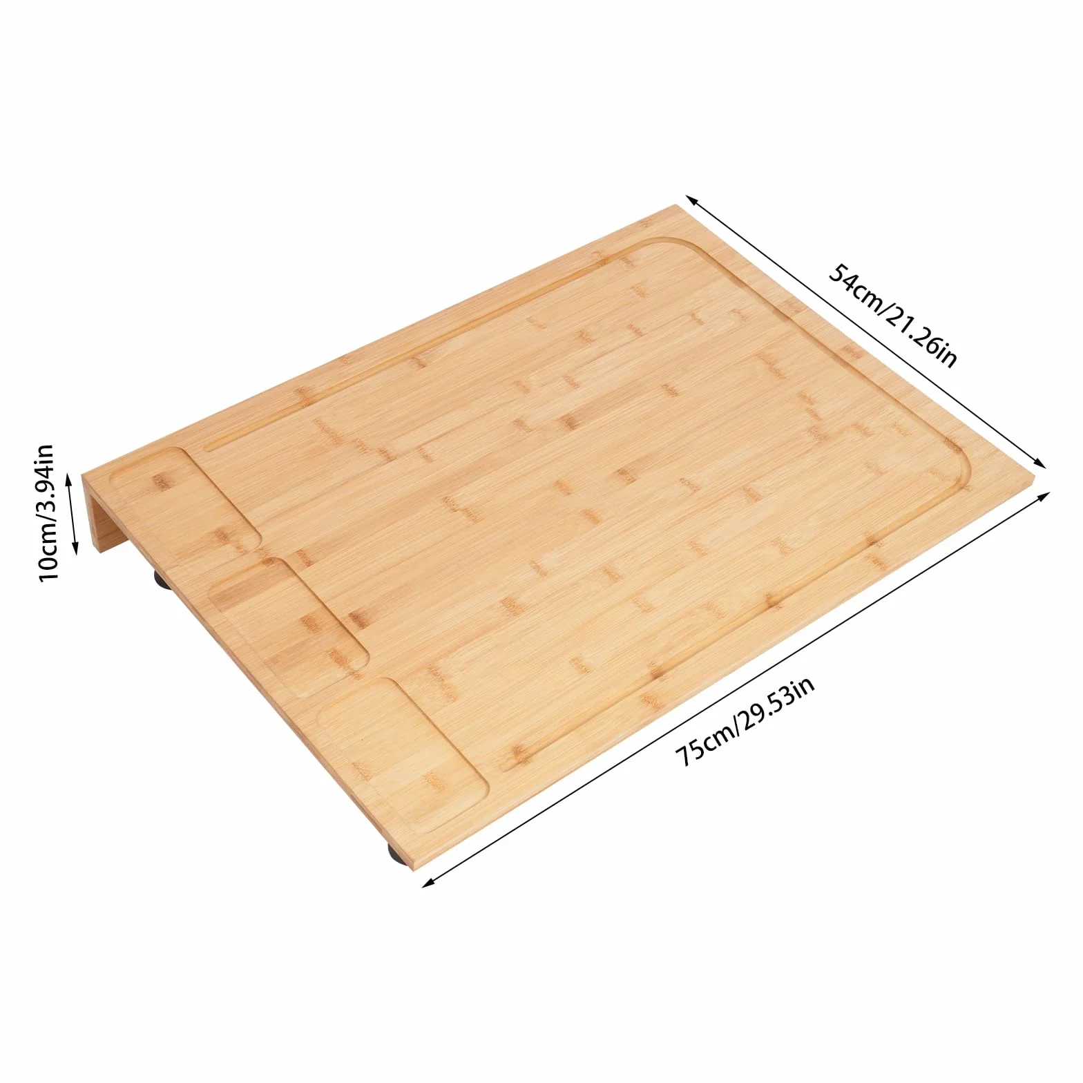 Bambusowa osłona na kuchenkę, bambusowa osłona płyty do pieczenia z rowkami i 4 wielofunkcyjnymi nóżkami podstawowymi Duża deska do krojenia 75 x 54 x 10 cm