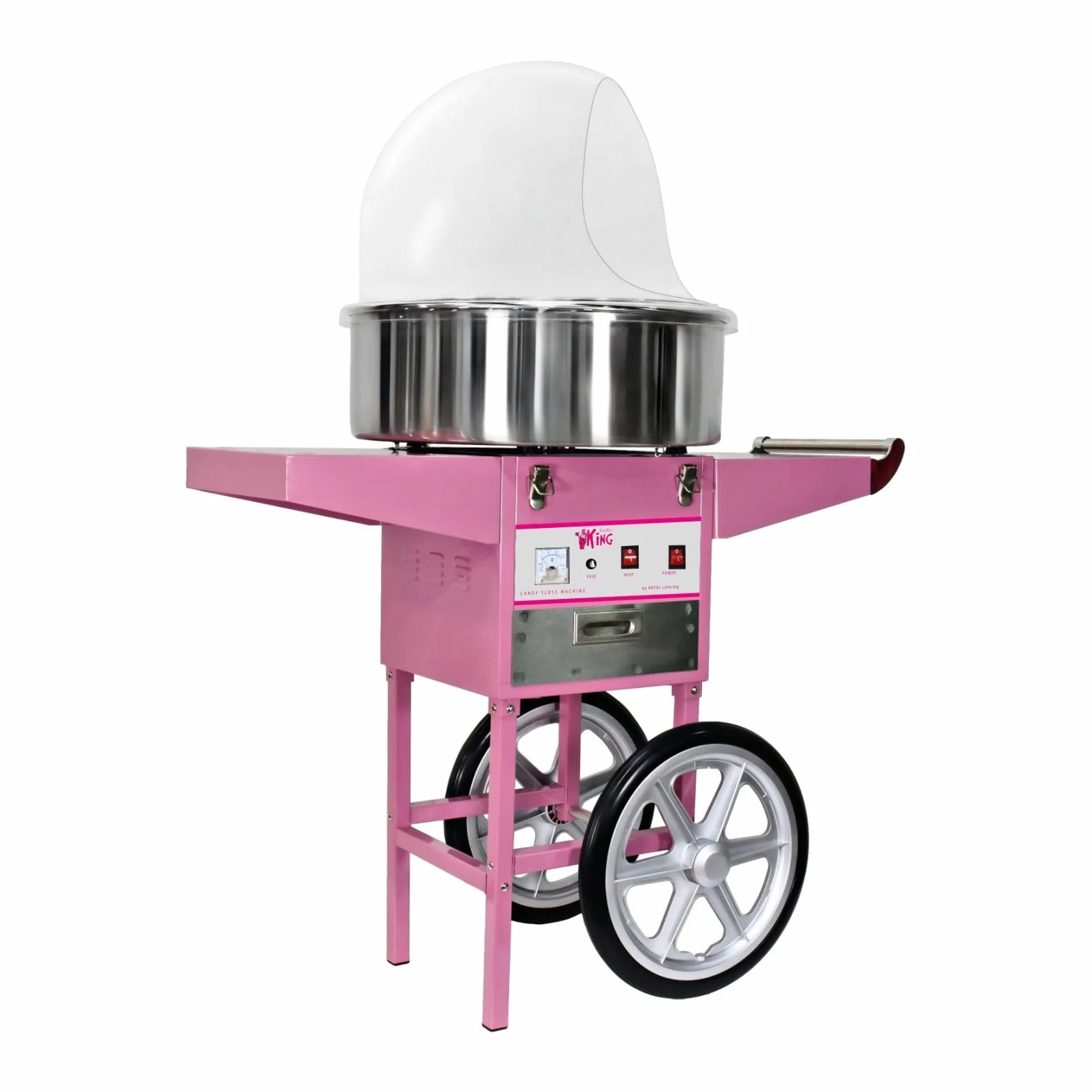 Royal Catering - RCZC-1200E - Maszynka do waty cukrowej z wozem - 1200 W - Pokrywa w zestawie