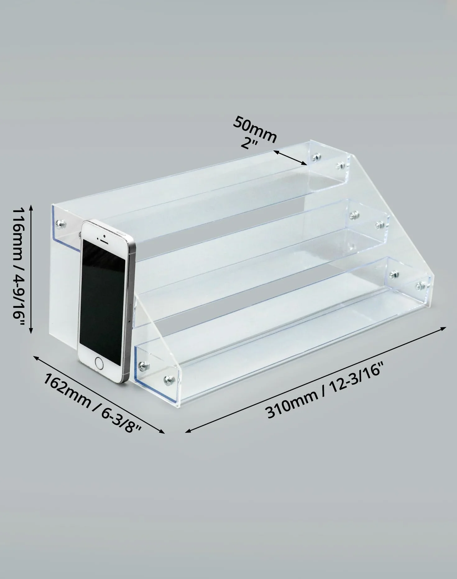 QWORK® 3-Tier Przezroczysty akrylowy stojak Wyświetlacz akrylowy Riser Półka na perfumy Biżuteria Babeczka Kosmetyki Lakier do paznokci Figurki Przyprawy (31 x 16 x 11.5 cm)