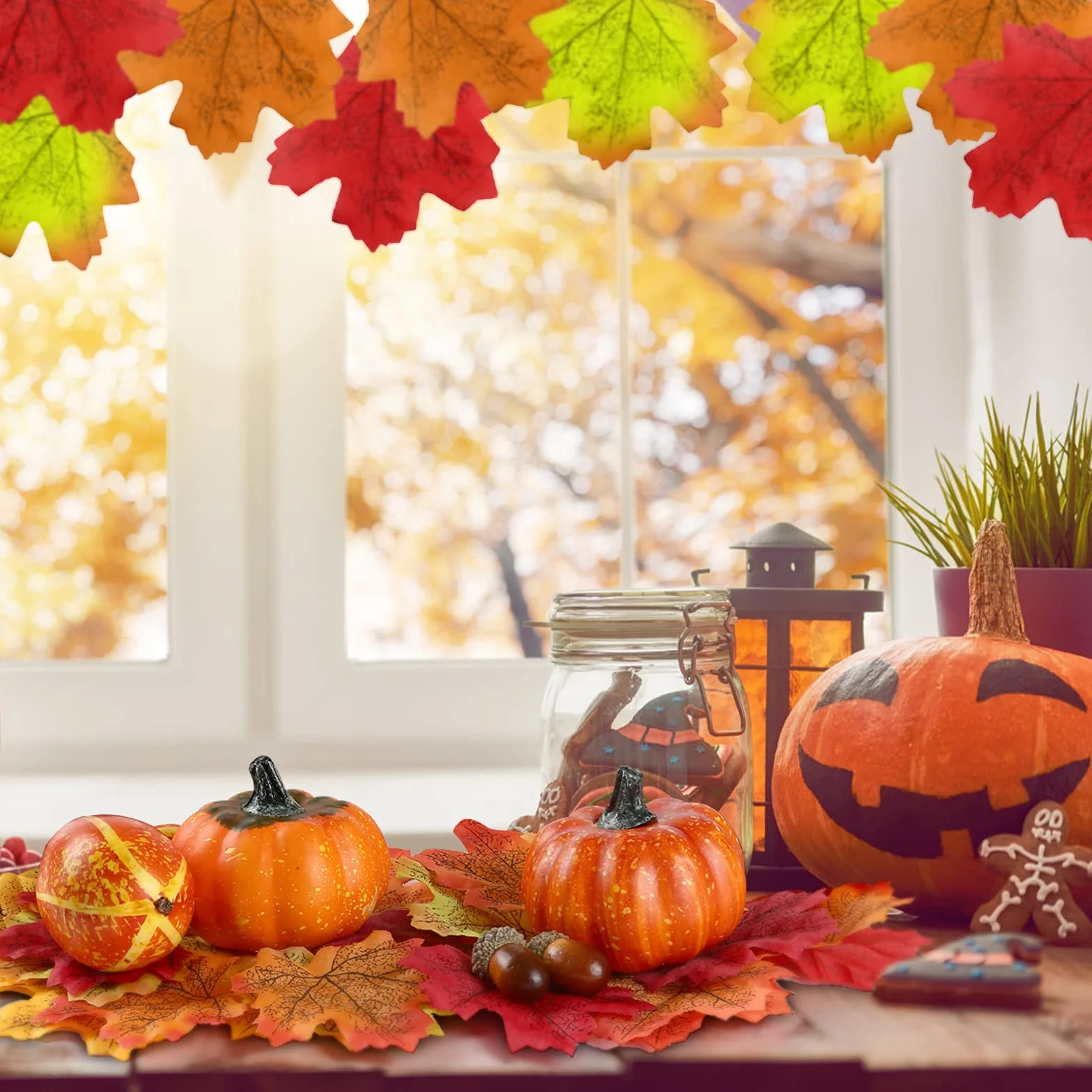 Zestaw dekoracji jesiennych, Kesote 120 szt. sztuczna dynia liść klonu dziękczynienia dekoracja stołu na Halloween, szyszki jodłowe