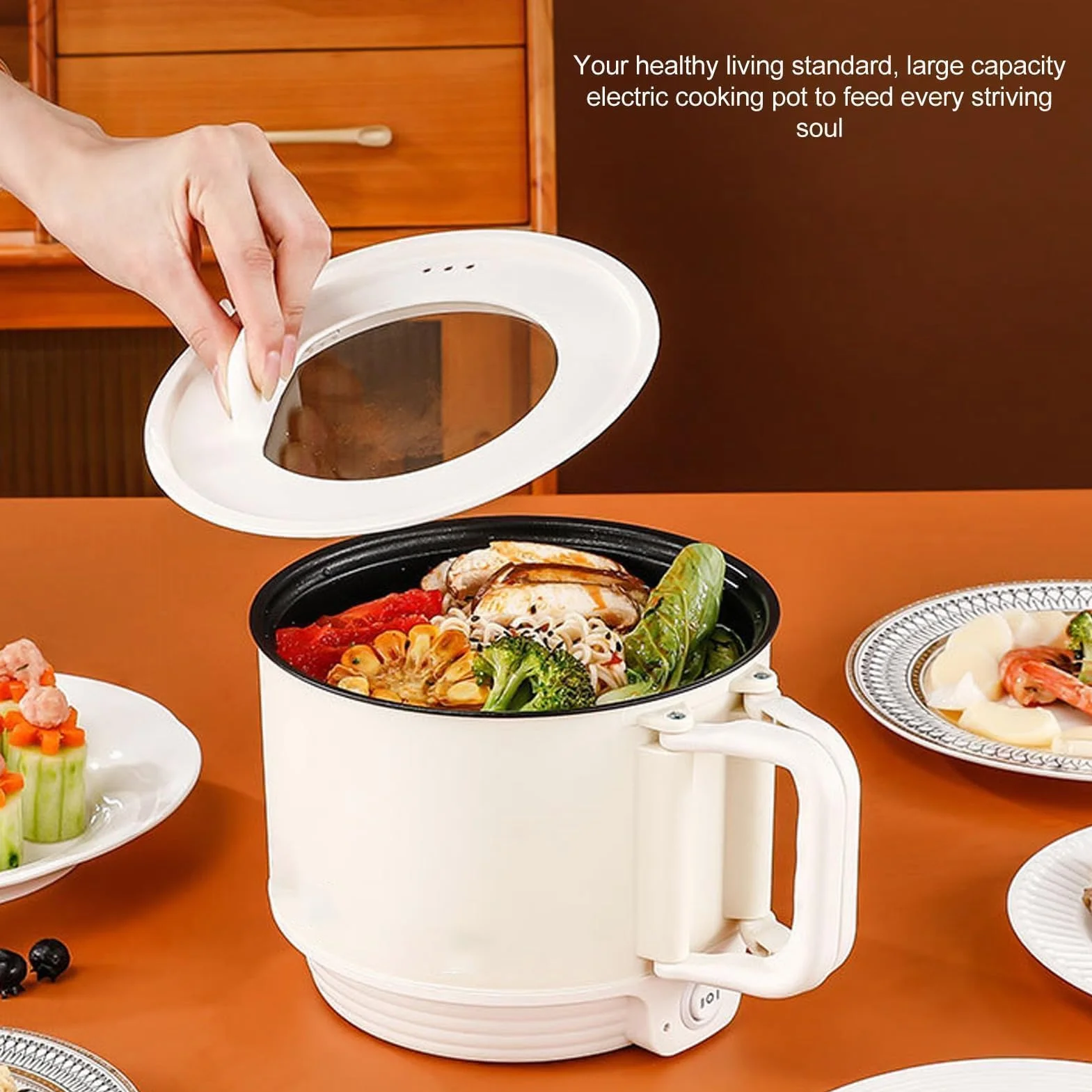Elektryczny Hot Pot, 1,8 L Pojemno??, 2 Biegi Regulacji, Przeno?ny, Pow?oka Nieprzywieraj?ca, Mini Kuchenka do Ramen, Makaronu, Zupy, Stek¨®w, Jajek, P?atk¨®w Owsianych, Bia?y