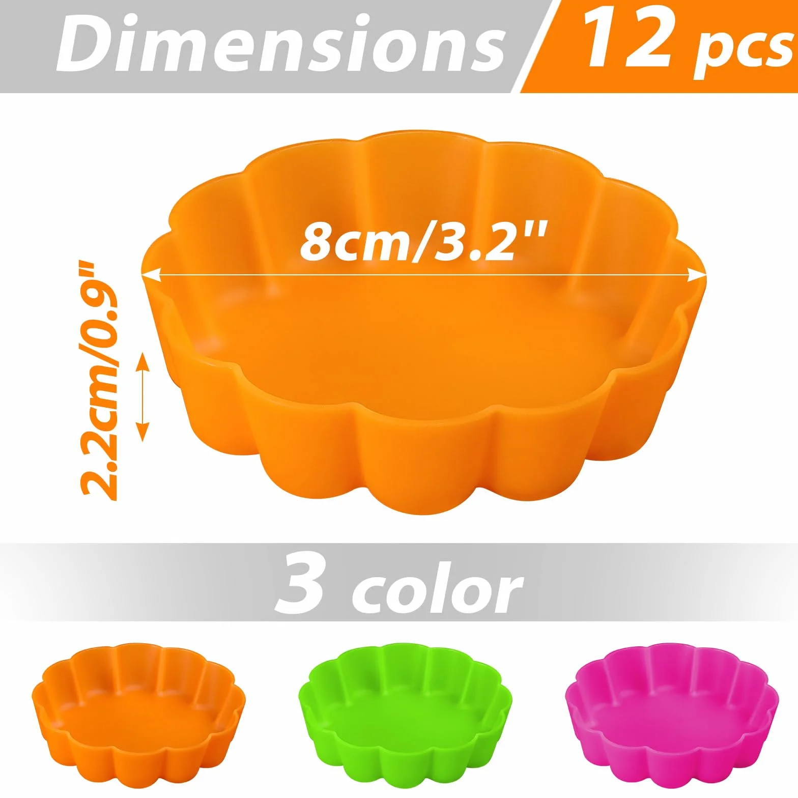 webake Silikonowa forma do mini tarty, 12 sztuk, 8 cm, forma do tortów, tortów owocowych, quiche, do małych ciast, na tort, blacha do pieczenia