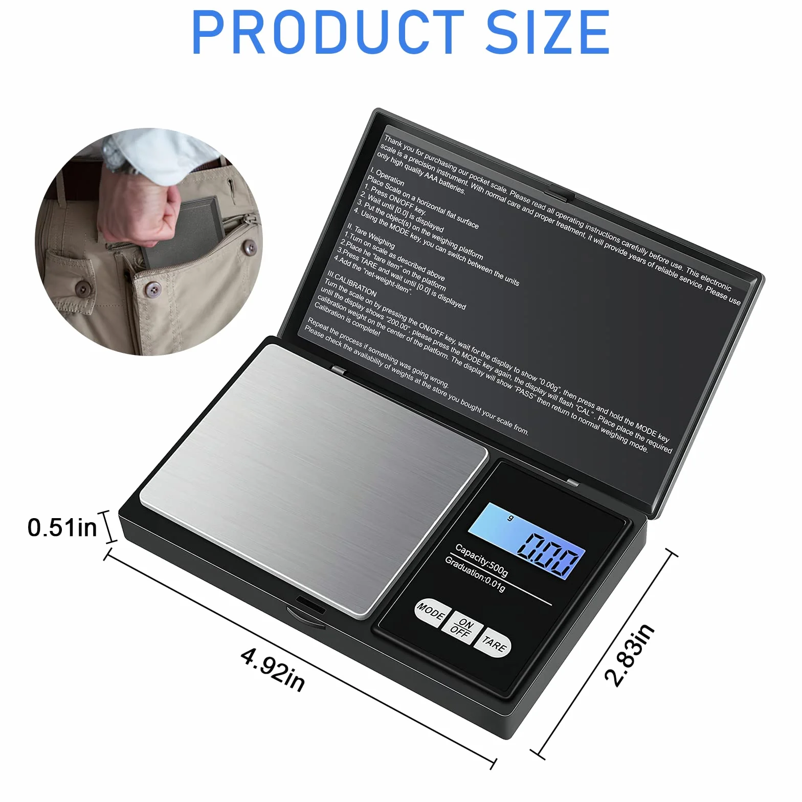 Mkitnvy 500 g/0,01 g, cyfrowa waga kieszonkowa, 500 x 0,01 g, precyzyjna mini waga kuchenna, cyfrowa waga precyzyjna, waga do złota, do kuchni, herbaty, drożdży, kawy, biżuterii, ziół