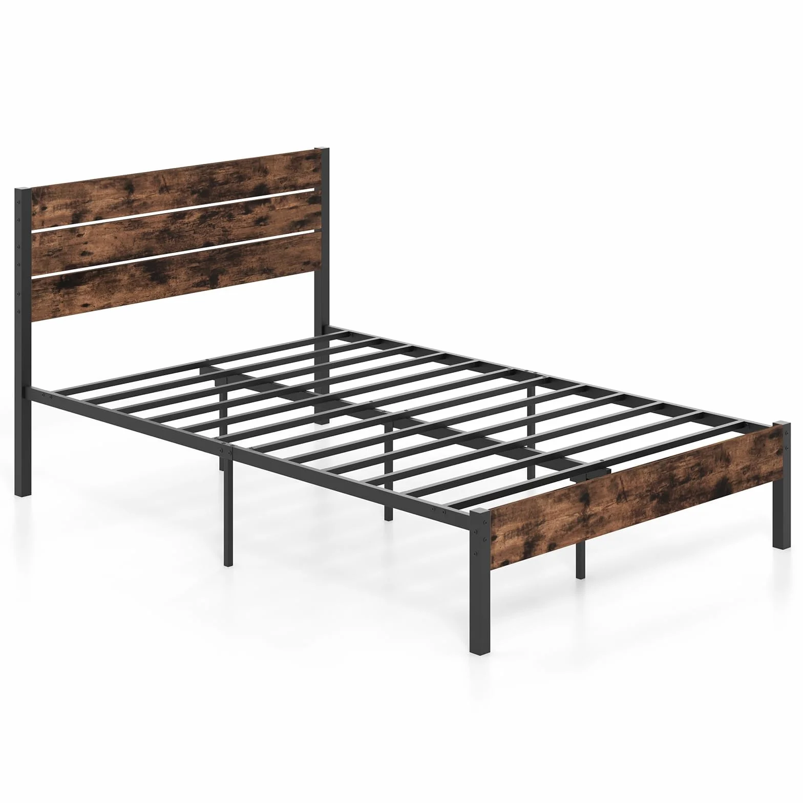 COSTWAY Metalowa rama łóżka do materaca 200 x 140 cm, podwójna rama łóżka ze stelażem i miejscem do przechowywania pod łóżkiem, metalowe łóżko platformowe, łóżko dla gości, przemysłowa podstawa