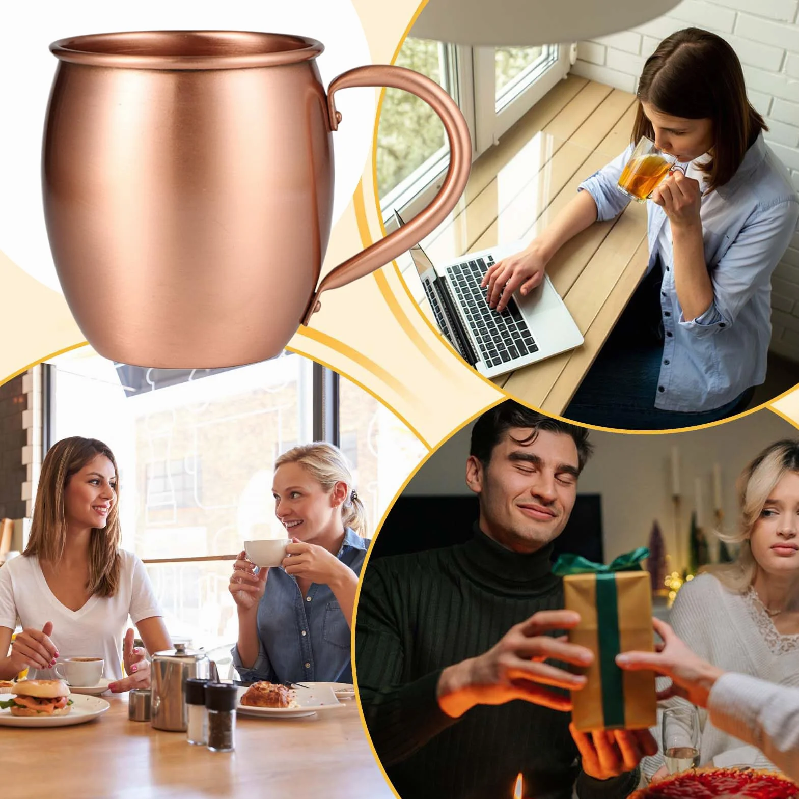Kubki miedziane Mule - 530ml Ręcznie wykonany młotkowany zestaw naczyń do picia | Wysokiej jakości miedziane kubki idealne do Moscow Mule, koktajli, Bożego Narodzenia, kuchni, imprez, domu lub do