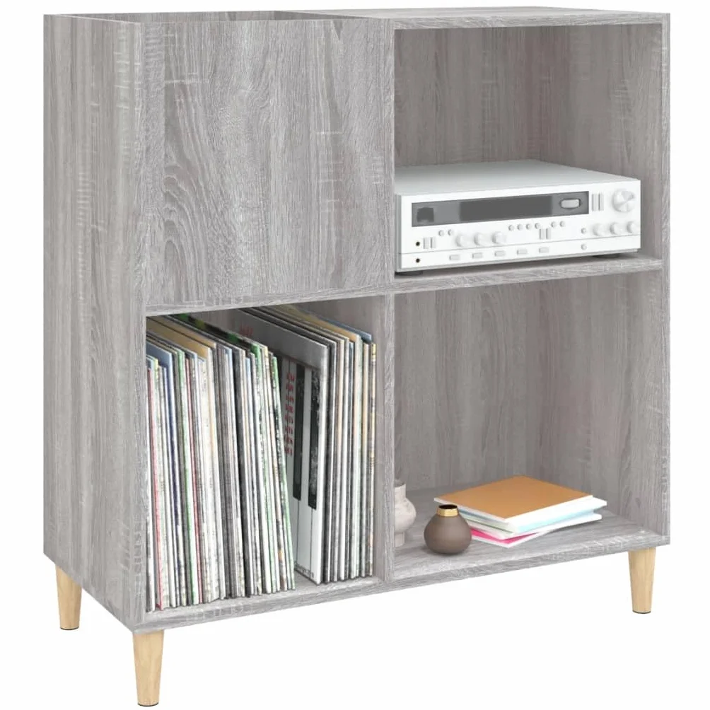 Sonoma szafka panelowa, szara, 84,5 x 38 x 89 cm, materiał drewnopochodny, winylowa szafka do przechowywania z drewnianymi nogami, na płyty gramofonowe, media, biuro, salon