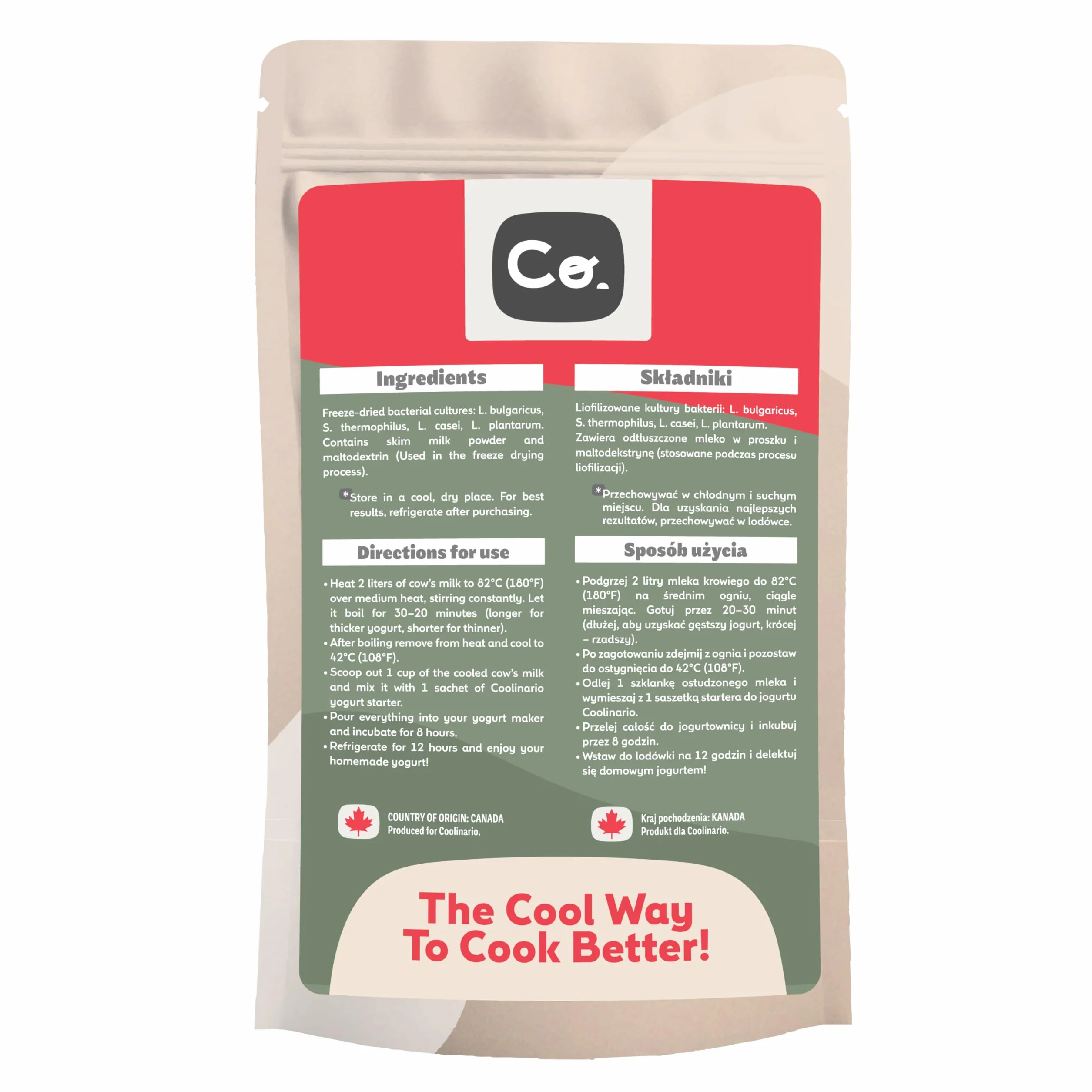 Coolinario starter do jogurtu z probiotykami (5x1g) | Kultury bakterii | Smaczny, kremowy | Bez GMO, glutenu | Halal, Koszerny