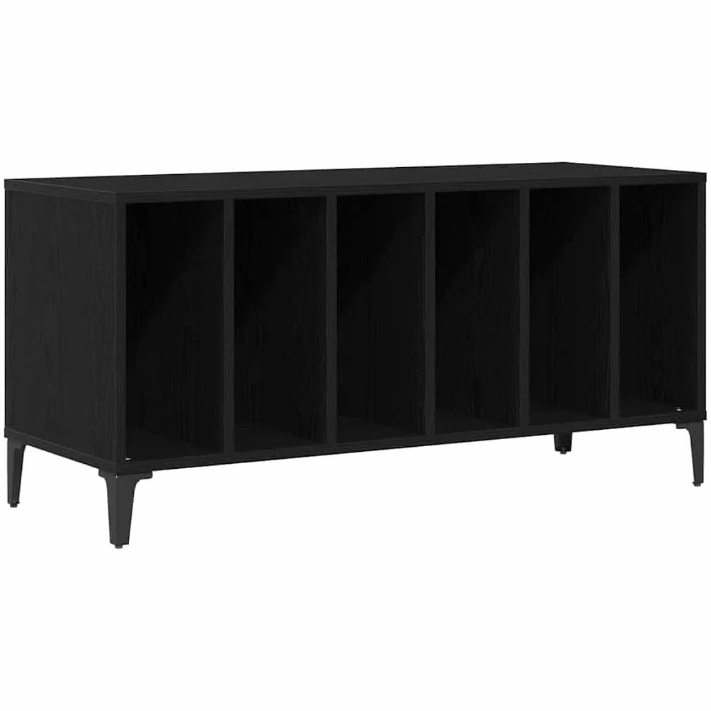 Hothingwell Szafka na płyty winylowe dąb czarny, 100 x 38 x 48 cm, szafka z płyty winylowej z luźnym schowkiem, minimalistyczny współczesny styl, do nowoczesnego salonu, stalowe nogi