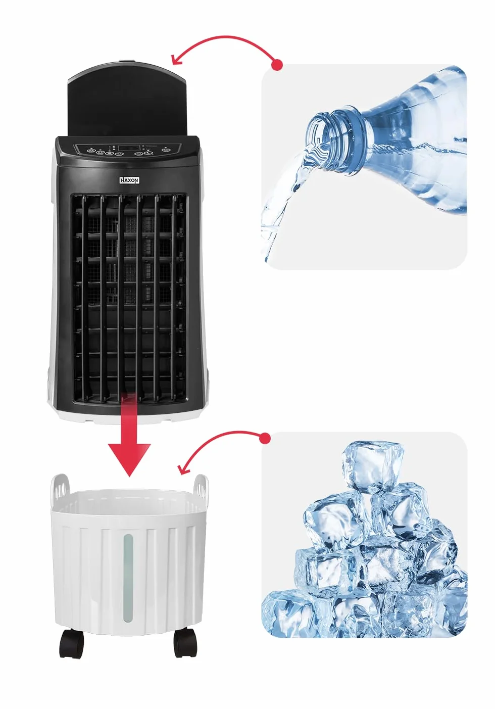 HAXON ROX klimator ewaporacyjny 12 l, 1000 m³/h, jonizacja, nawilżacz i wentylator, pilot, timer 24 h, funkcja SWING, chłodzenie powietrza do domu i biura