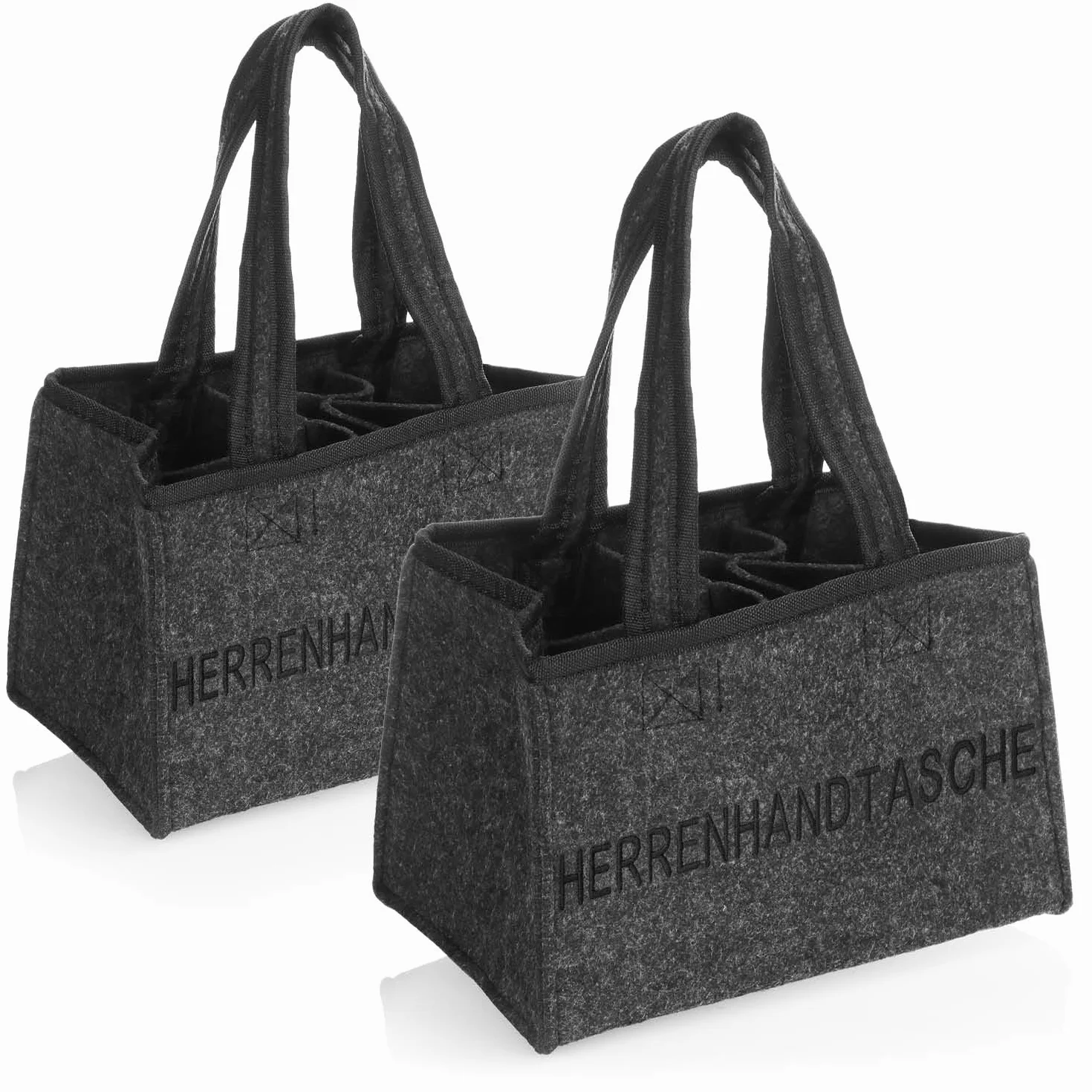 COM-FOUR® 2x torba na butelke - filcowa torba z uchwytami na napoje - filcowy uchwyt na napoje na 6 butelek - skladany 6-czesciowy bagaznik na butelki do 0,5 l (02 sztuki - torebka meska)