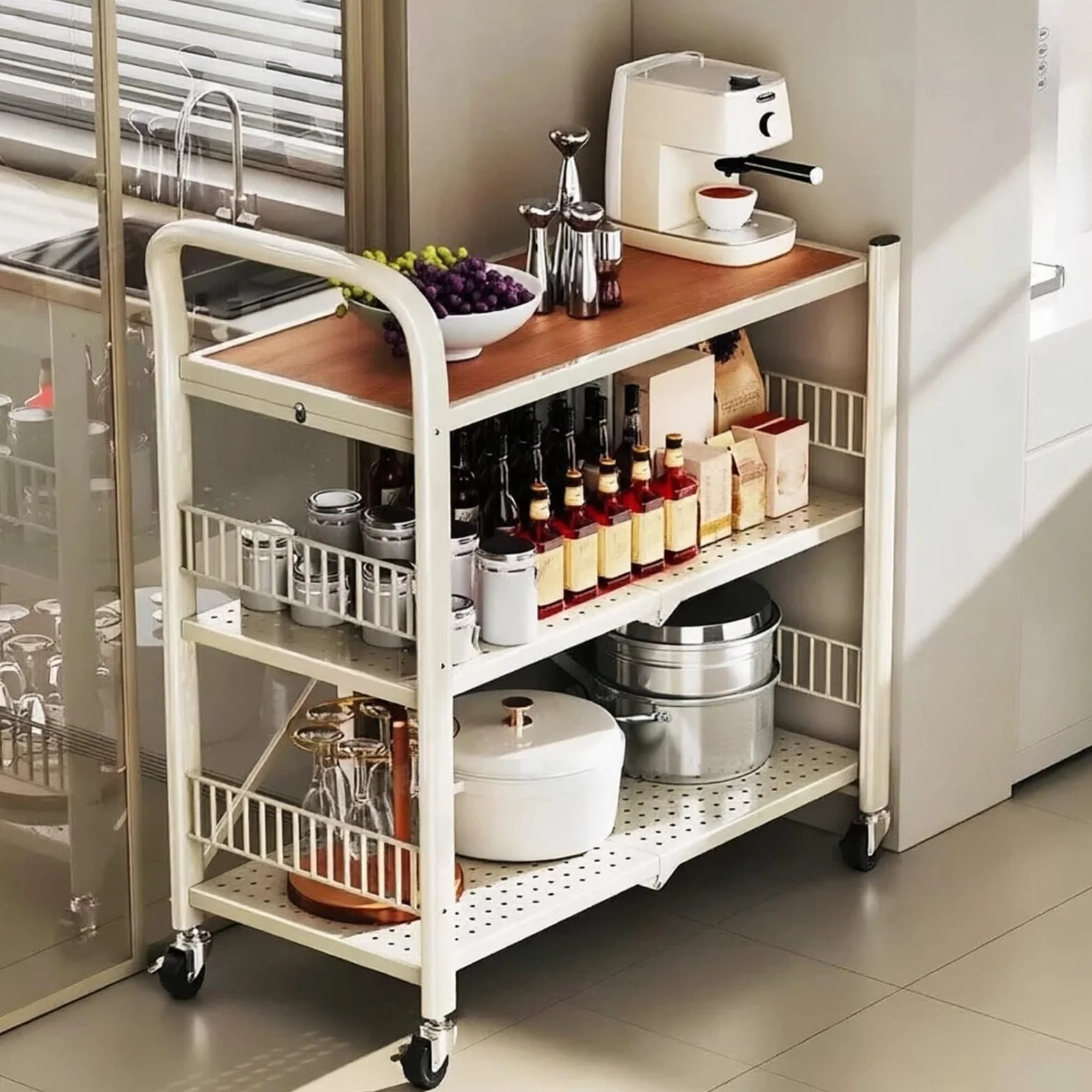 Wózek kuchenny Składany mobilny stojak kuchenny Półka na kuchenkę mikrofalową Wózek do przechowywania kółkach(Mały)
