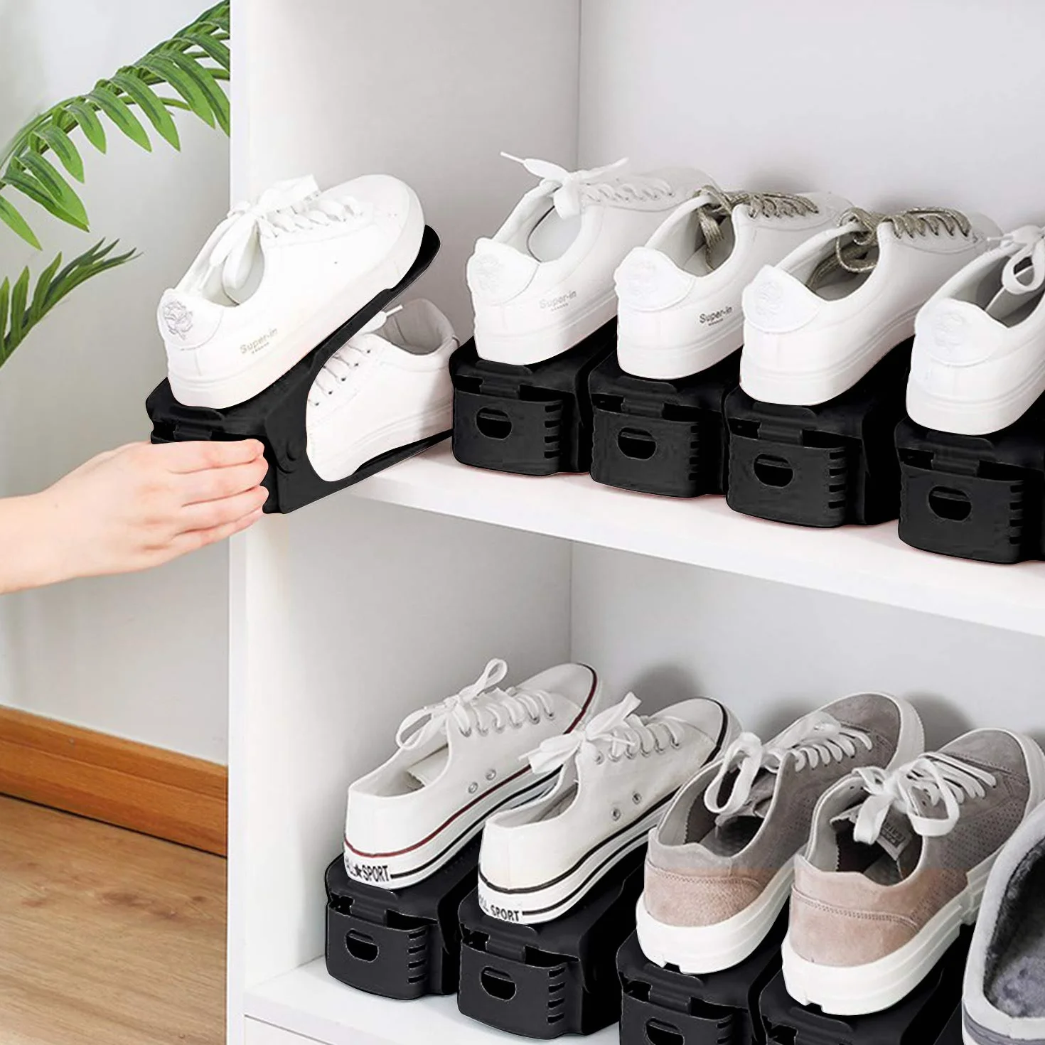 Regulowany regał na buty 3 poziomy antypoślizgowy organizer czarny 20 sztuk