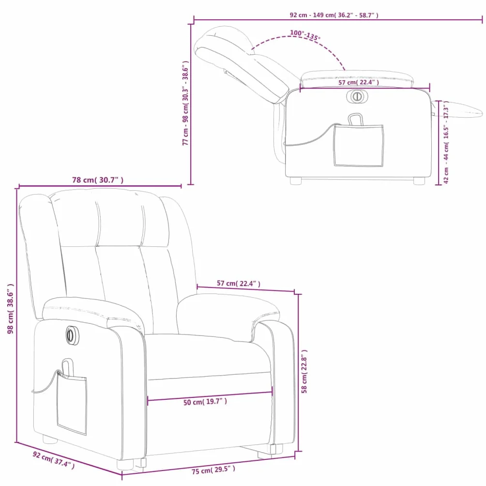 vidaXL Podnoszony fotel masujący, elektryczny, rozkładany, ciemny brąz, fotel rozkładany, fotel telewizyjny, fotel przed TV