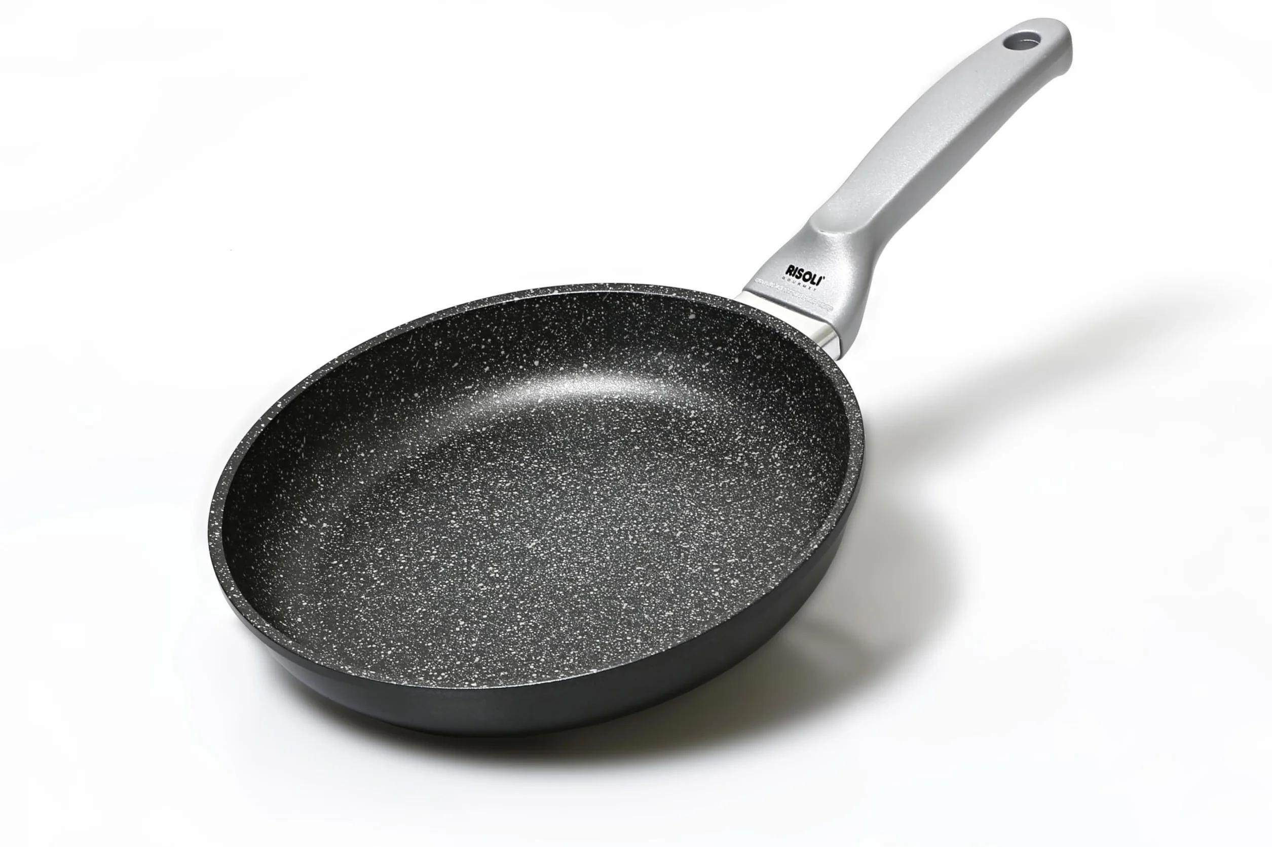 Risoli Patelnia 24 cm z powłoką zapobiegającą przywieraniu, do kuchenek indukcyjnych, nadaje się do mycia w zmywarce, 24 litry, kamień, uchwyt ze stali nierdzewnej, smażenie, smażenie jajek, pieczenie