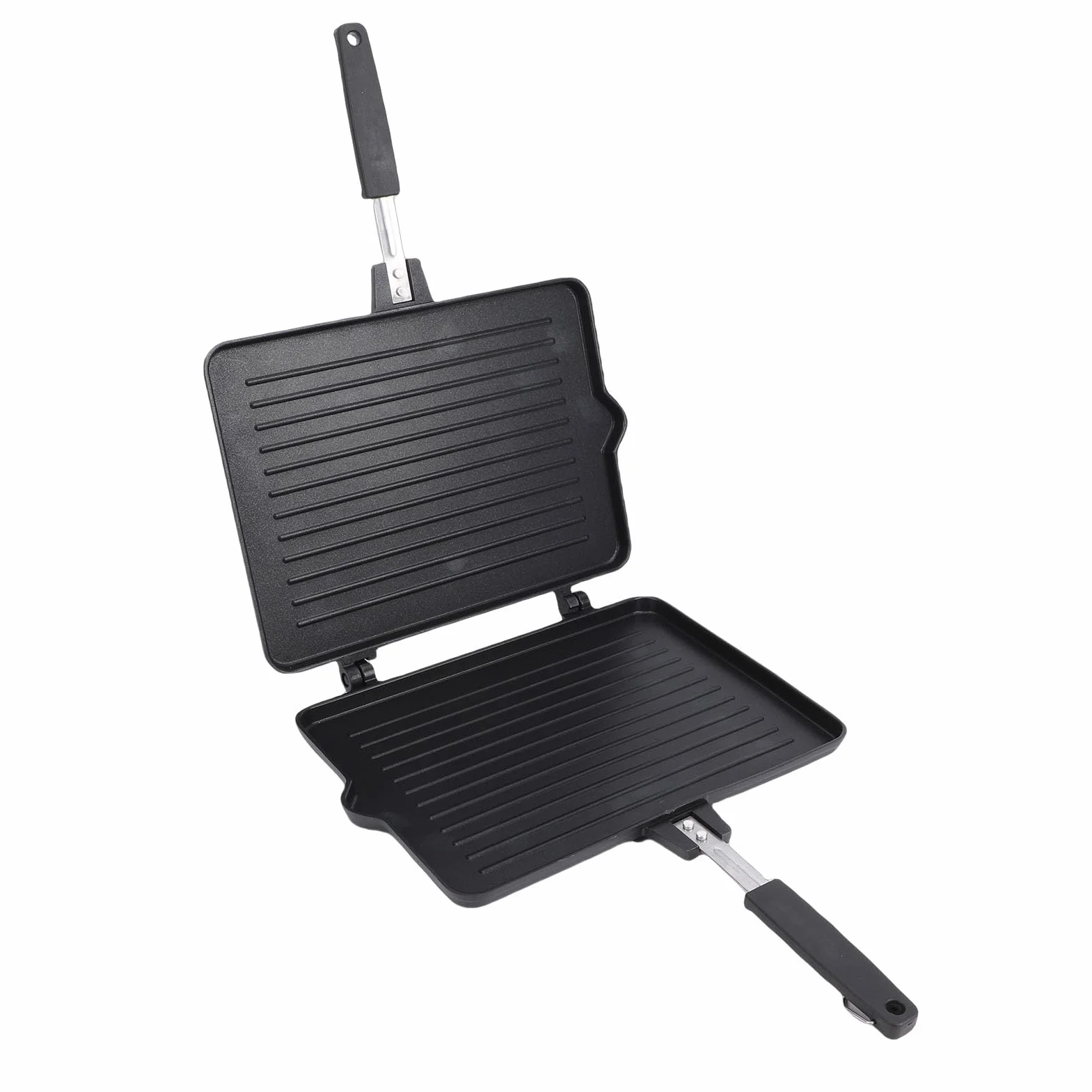 Eujgoov Patelnia Grillowa Nonstick Dwustronna Patelnia do Pieczenia Tostów Stop Aluminium Równomierne Ogrzewanie 34,5 X 48 Cm z żaroodpornym Uchwytem do Płyty Kuchennej Kuchnia Domowa Gotowanie