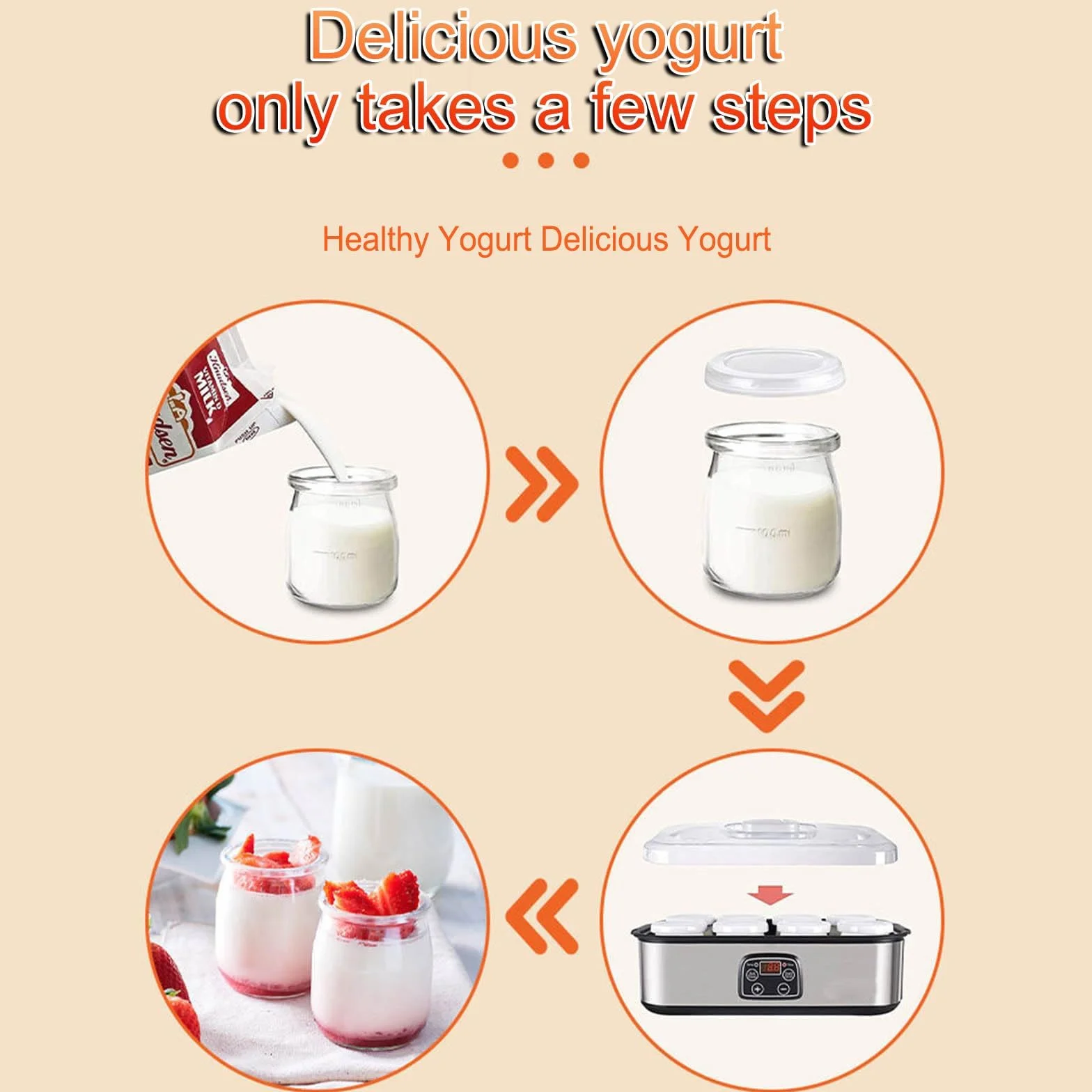 1400 ml Smart Yogurt Maker: Digital Thermostat W/ 8 × 180 ml szklane słoiki-Probiotyczny Inkubator i Urządzenie rodzinne z podarunkiem