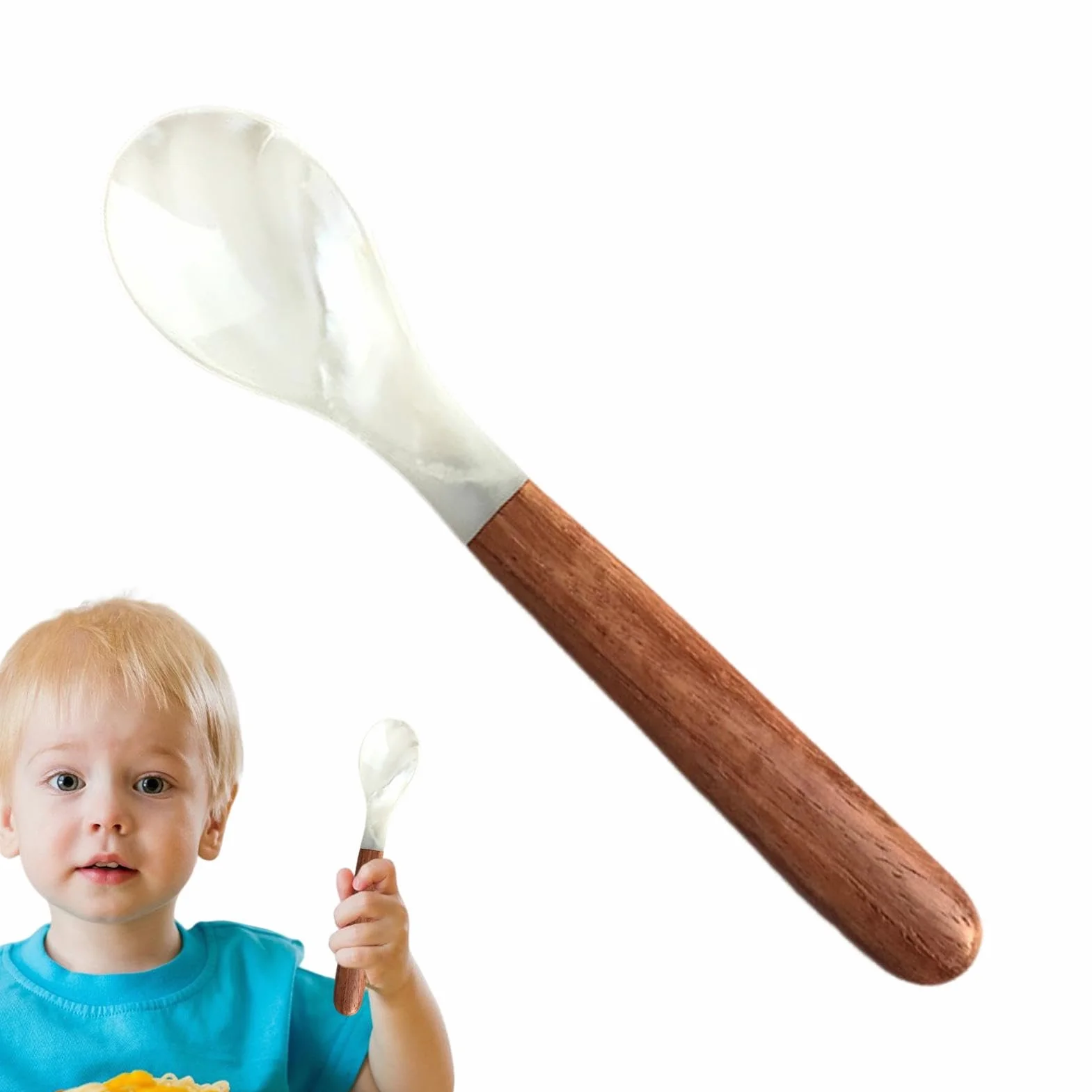 Łyżka do kawioru z masy perłowej, łyżeczka do muszli, widelec kuchenny | łyżka do kawioru z drewnianym uchwytem, naturalna łyżka do muszli, łyżeczka z masy perłowej do jajek, kawy, serwowania
