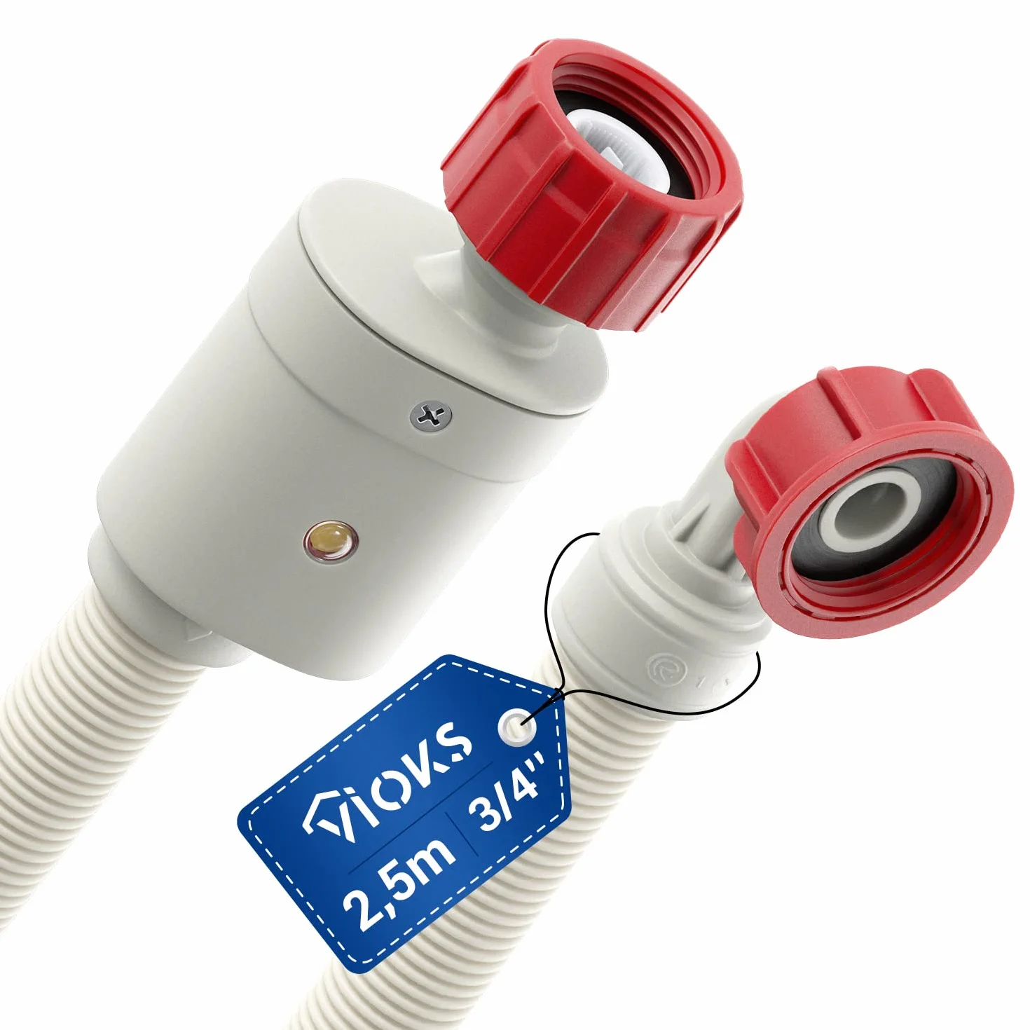 VIOKS Aquastop wąż dopływowy do zmywarki, wąż 3/4 cala, 2,5 m, 90 °C, prosty / kątowy – uniwersalny wąż wodny Aqua Stop do zmywarki / Aqua Stop węże wodne do zmywarek