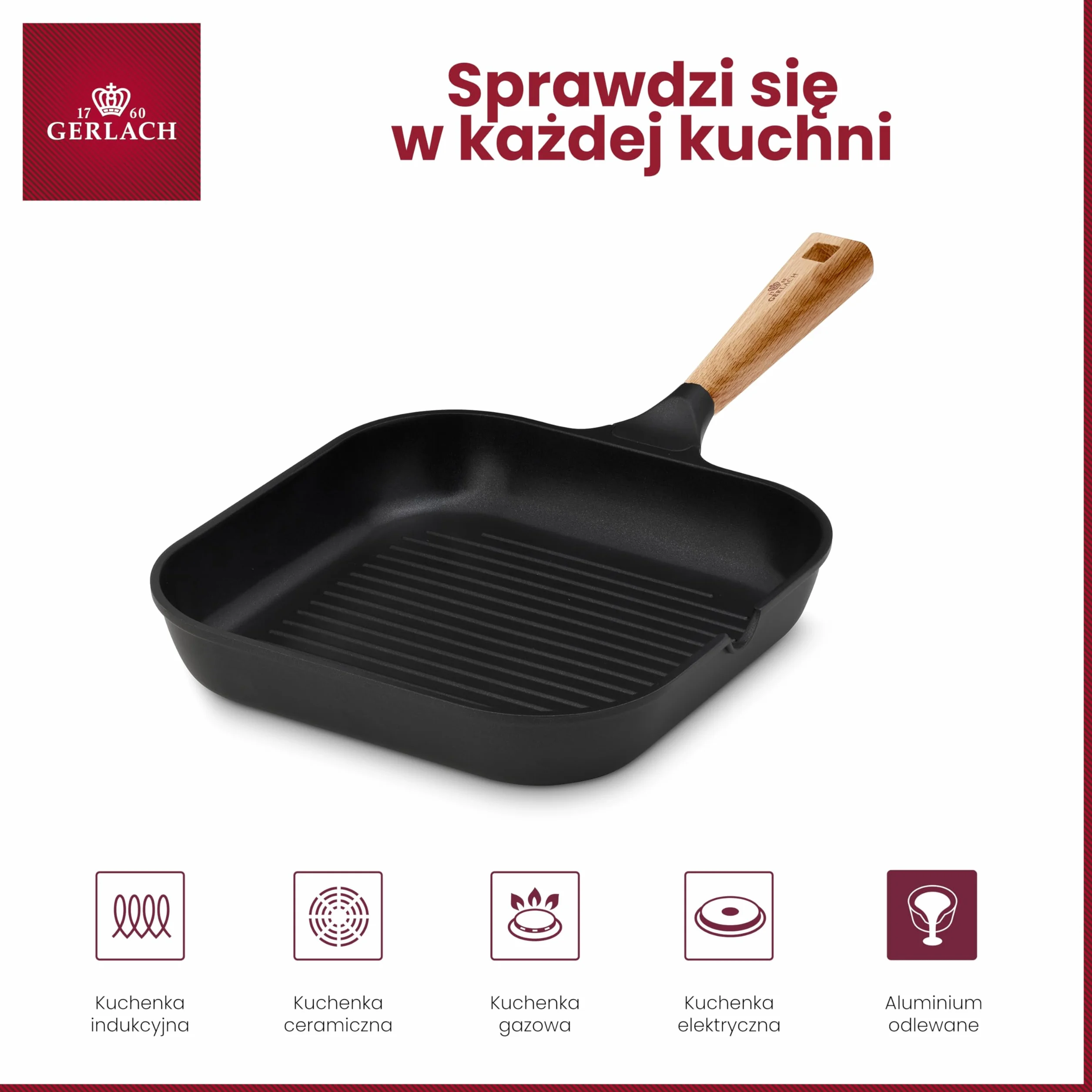 Gerlach Natur Patelnia Grillowa Z Powłoką Ceramiczną Patelnia Ceramiczna Z Drewnianą Rączką Grill Indukcja Elektryczne Gazowe Ceramiczne Kuchenki 24 cm