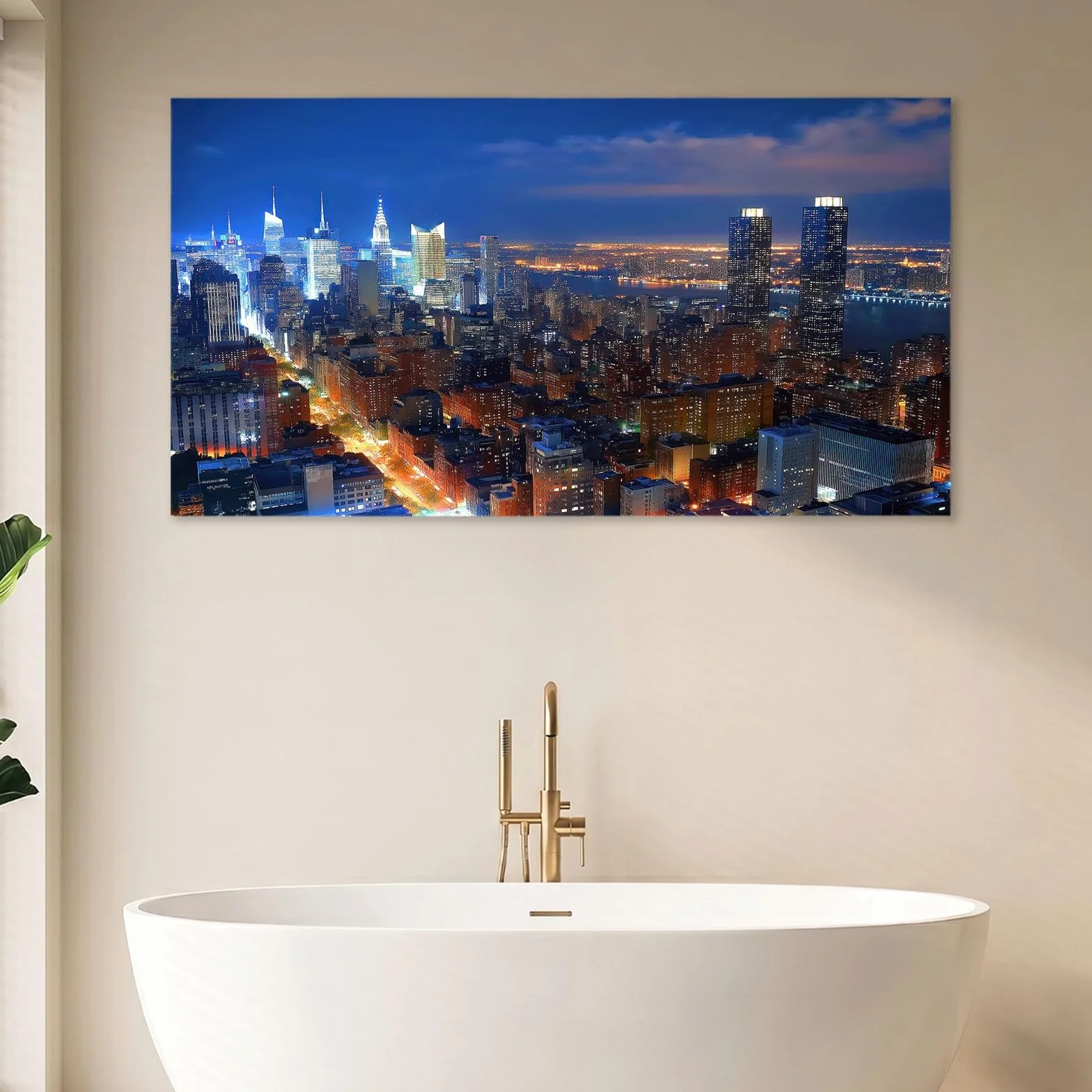 Nowoczesny obraz na płótnie 120 x 60 cm niebieski miasto drapacz chmur widok nocny - obraz na płótnie na drewnianej ramie i dekoracja do salonu i sypialni