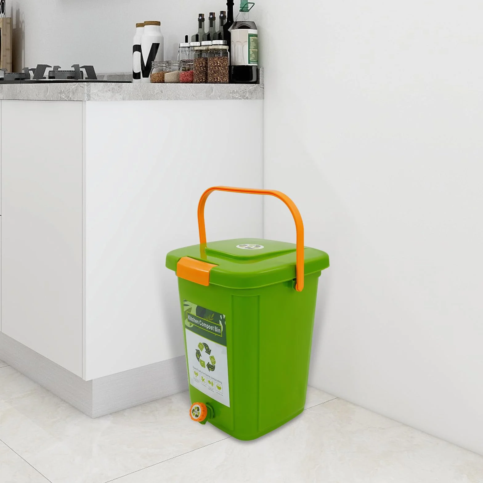 Ekologiczne wiadro 20 l – kosz na odpady organiczne, kuchnia z podwójną pokrywką, płyta filtrująca, kran odpływowy i zamknięcie zapachowe, duży kosz na odpady organiczne, kompost, wiadro ekologiczne