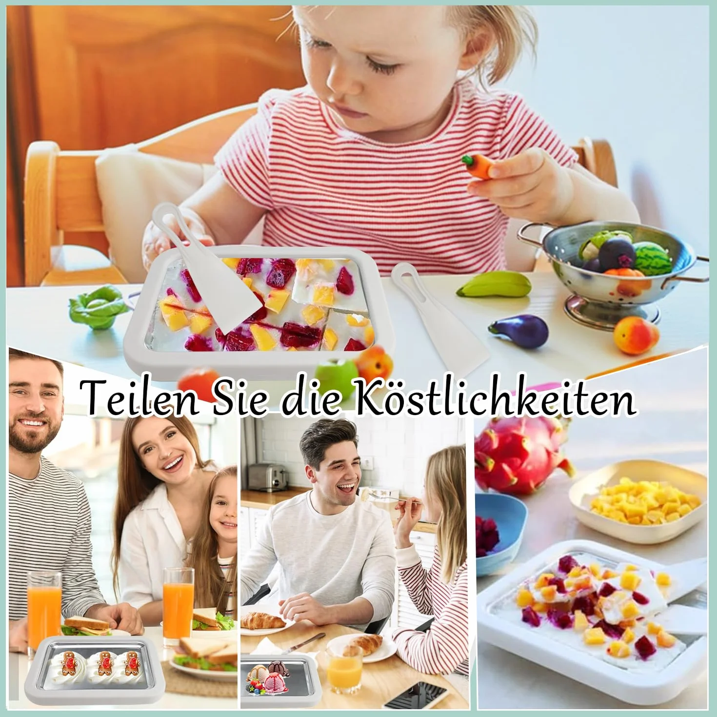 Aohcae Maszyna do robienia lodów z 2 szpatułkami ze stali nierdzewnej, do samodzielnego wykonania lodów, do mrożonego jogurtu, lody, Gelato