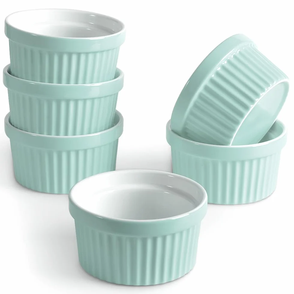 homEdge Zestaw porcelanowych ramekinów, 240 ml / 8 uncji, miska do lodów, kremowa brûlée ramekins, do pieczenia, zestaw 6 szt. w kolorze turkusowym
