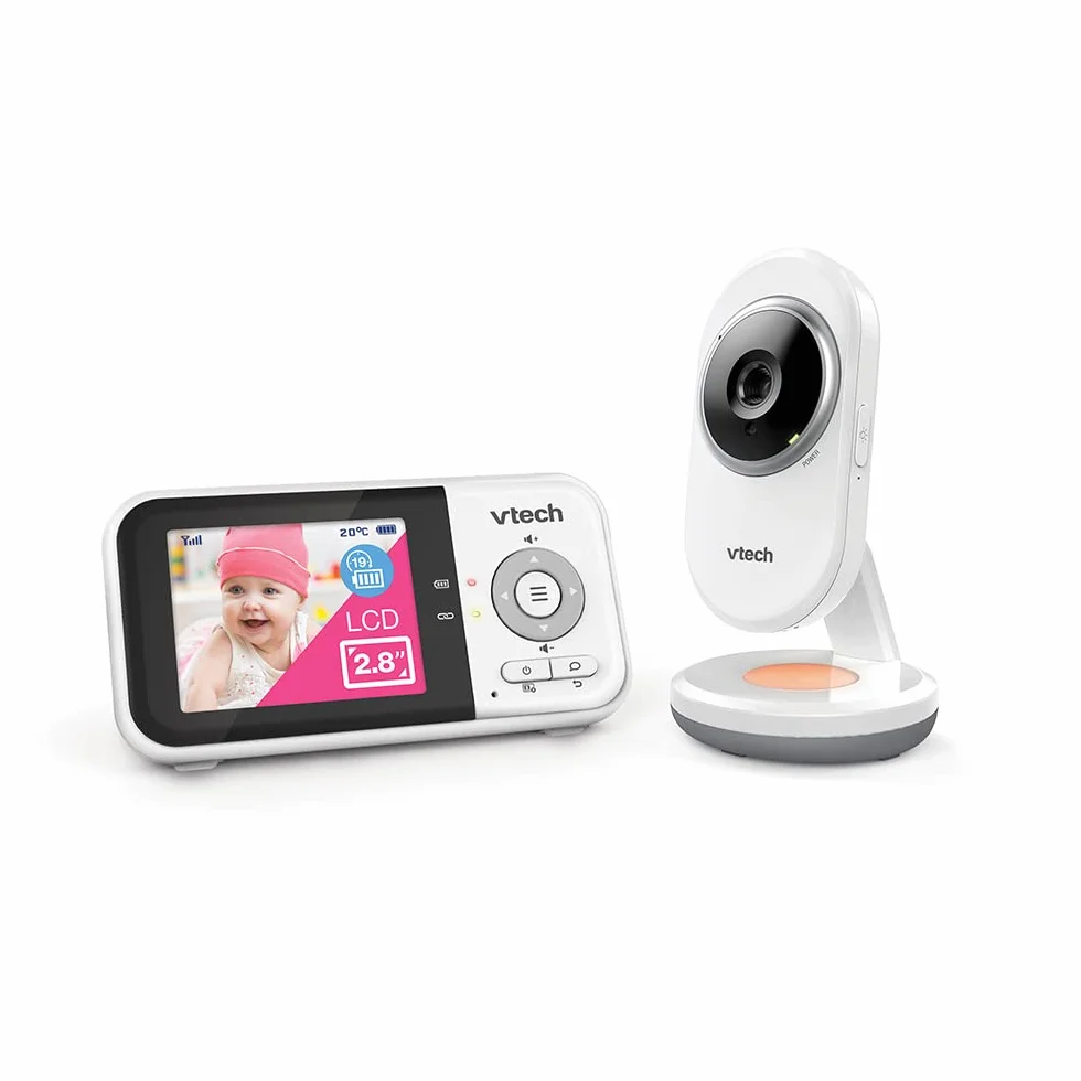 VTech BM3254 Monitor dziecka z kamerą, długi poziom, 2,8" ekran LCD, kolorowe światło nocne, dźwięk południowy i listwy, dwukierunkowy rozmowę - PL wersja biała