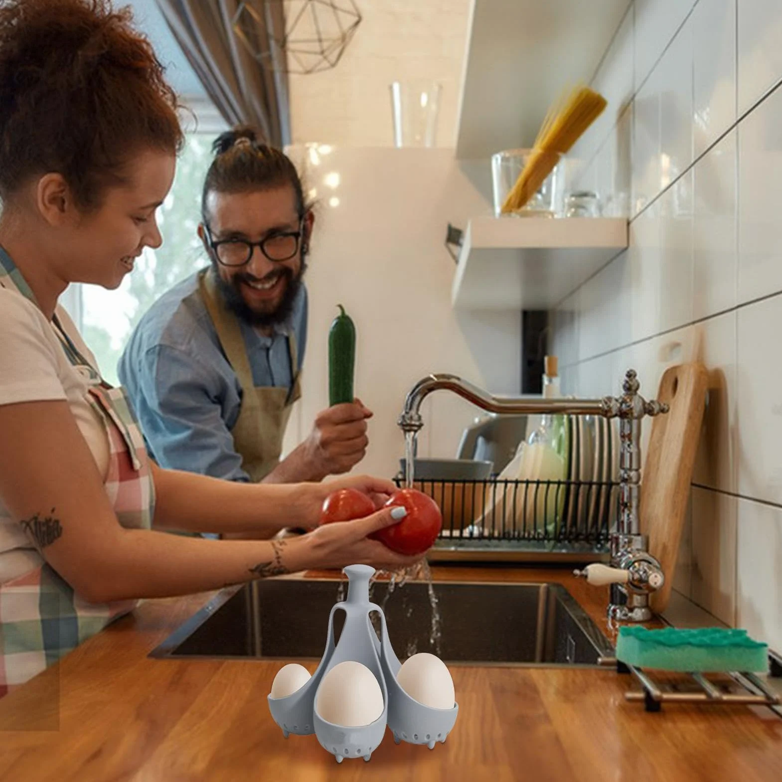Silicone Egg Cooker Cups Egg Poacher Set 5.12x5.12x4.92 Inches High Temperature Resistant Dishwasher Safe