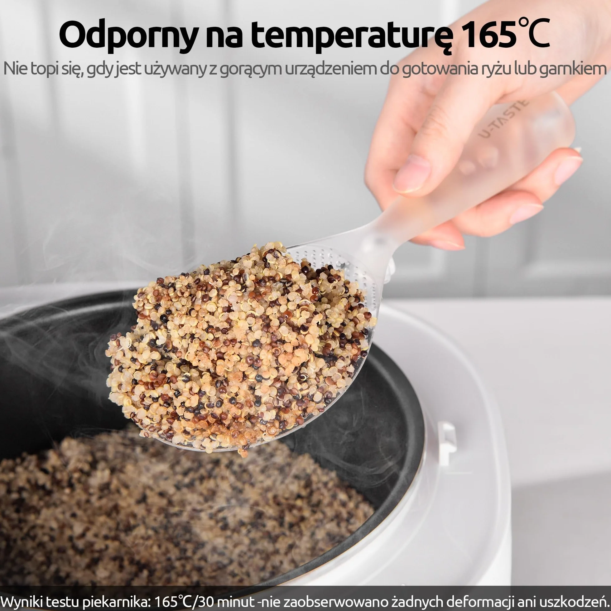 U-Taste Łyżka do ryżu, odporna na temperaturę 165°C, do żywności, z powłoką nieprzywierającą, do nakładania sałatek, sushi i makaronu (przezroczysta)