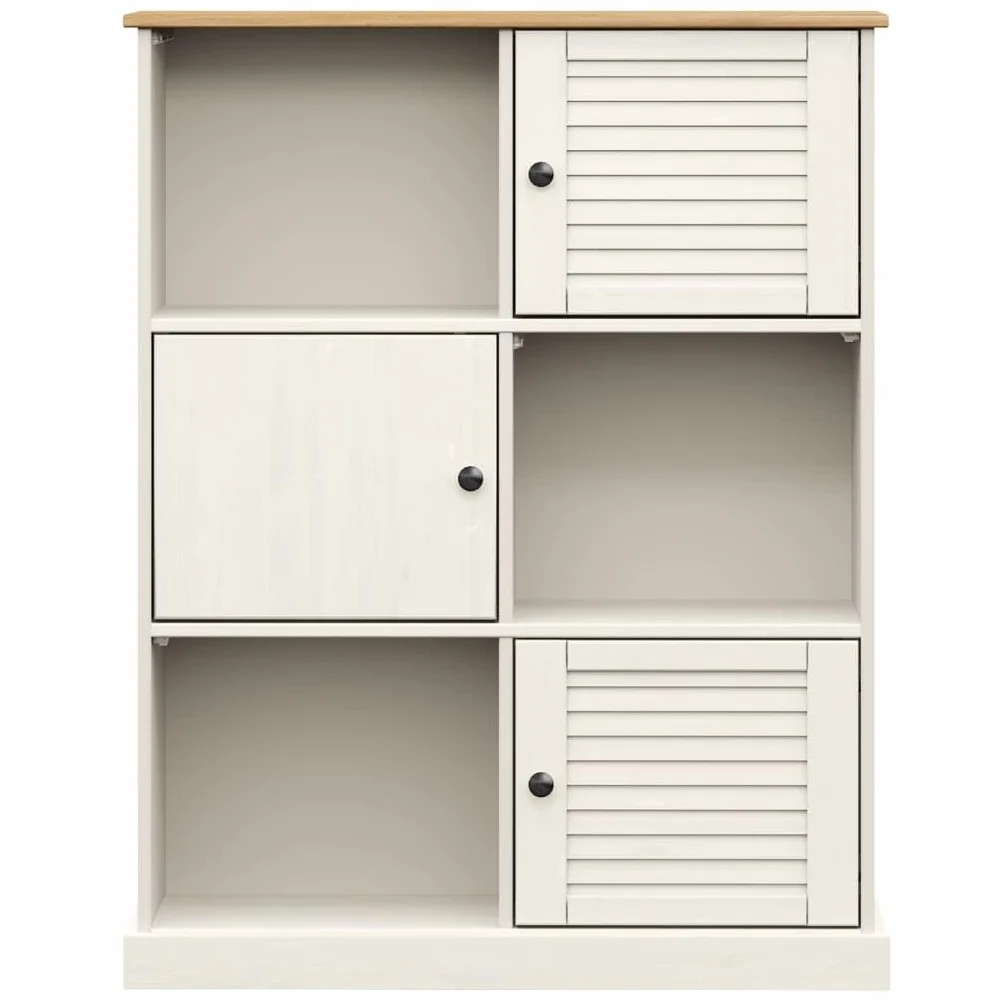 Générique Regał z litego drewna sosnowego, biały, 90 x 35 x 114,5 cm, regał na książki z 6 metalowymi przegródkami i guzikami, wytrzymały i łatwy w pielęgnacji schowek na książki