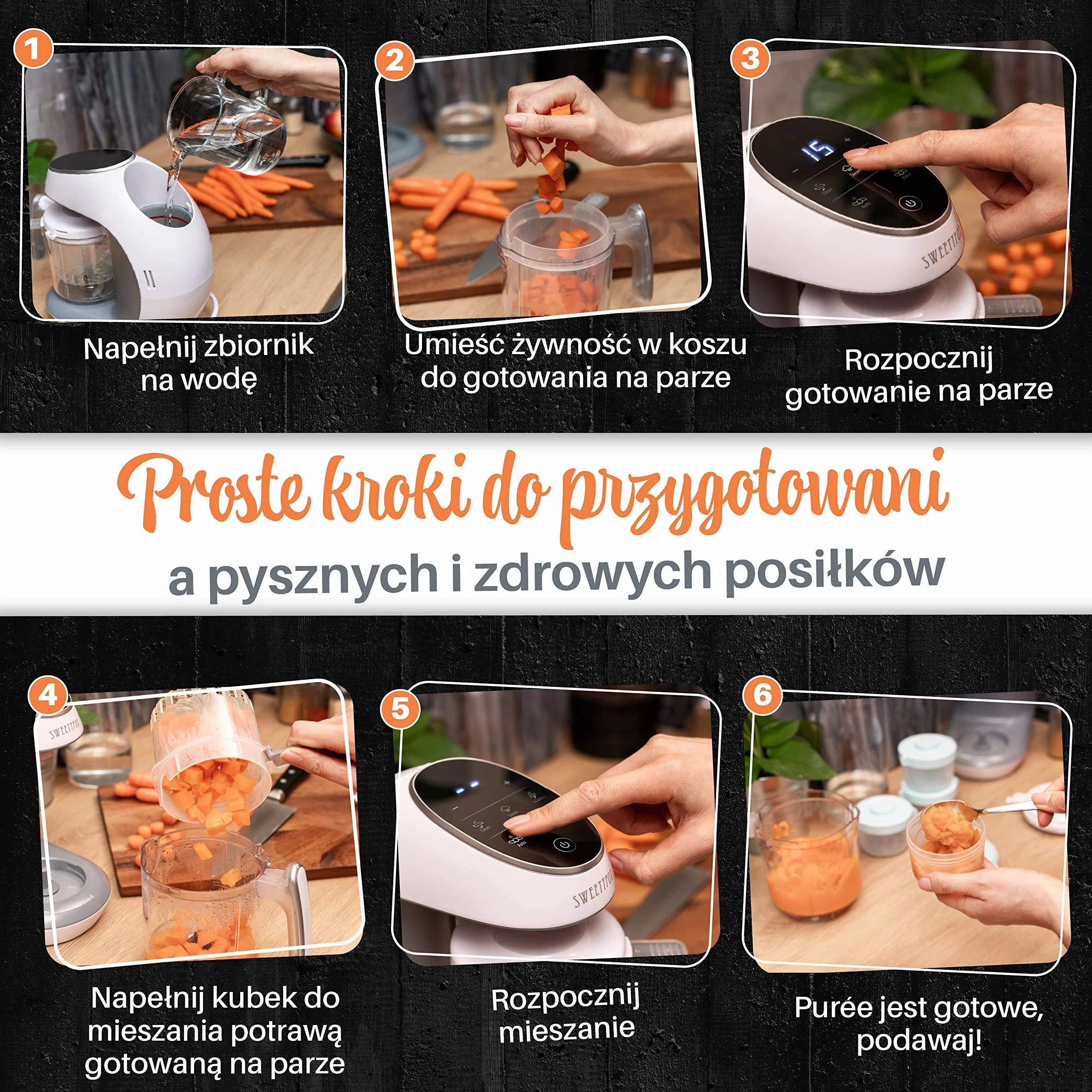 Sweety Fox - Wielofunkcyjny robot do posiłków dla niemowląt 7 w 1 – parowar, mikser, puls, automatyczne czyszczenie, sterylizator butelek, podgrzewacz kubków, rozmrażanie – podgrzewacz do kaszek.