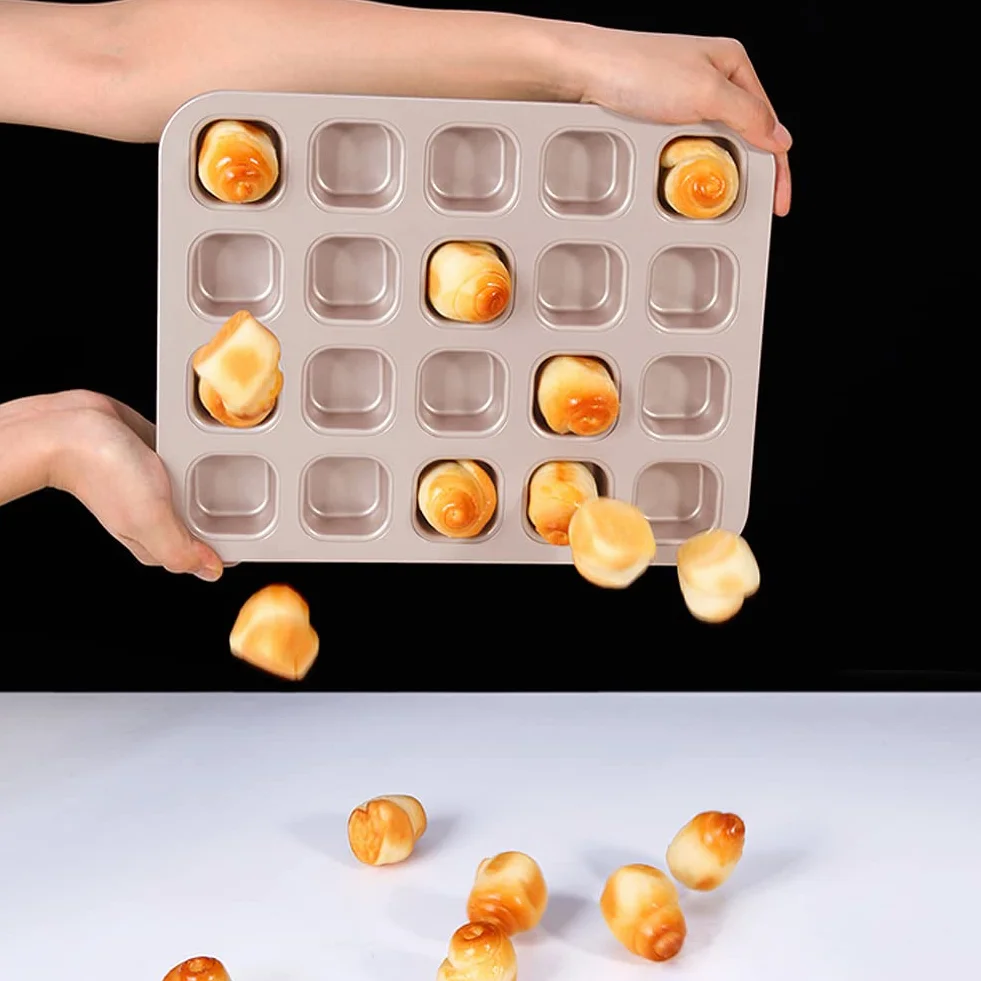 CANDeal Mini forma do pieczenia chleba z 20 wnękami nieprzywierająca stal węglowa mini forma do pieczenia chleba, mini kwadratowa blacha do pieczenia ciasta, maszyna do ciasta w rozmiarze gryzienia