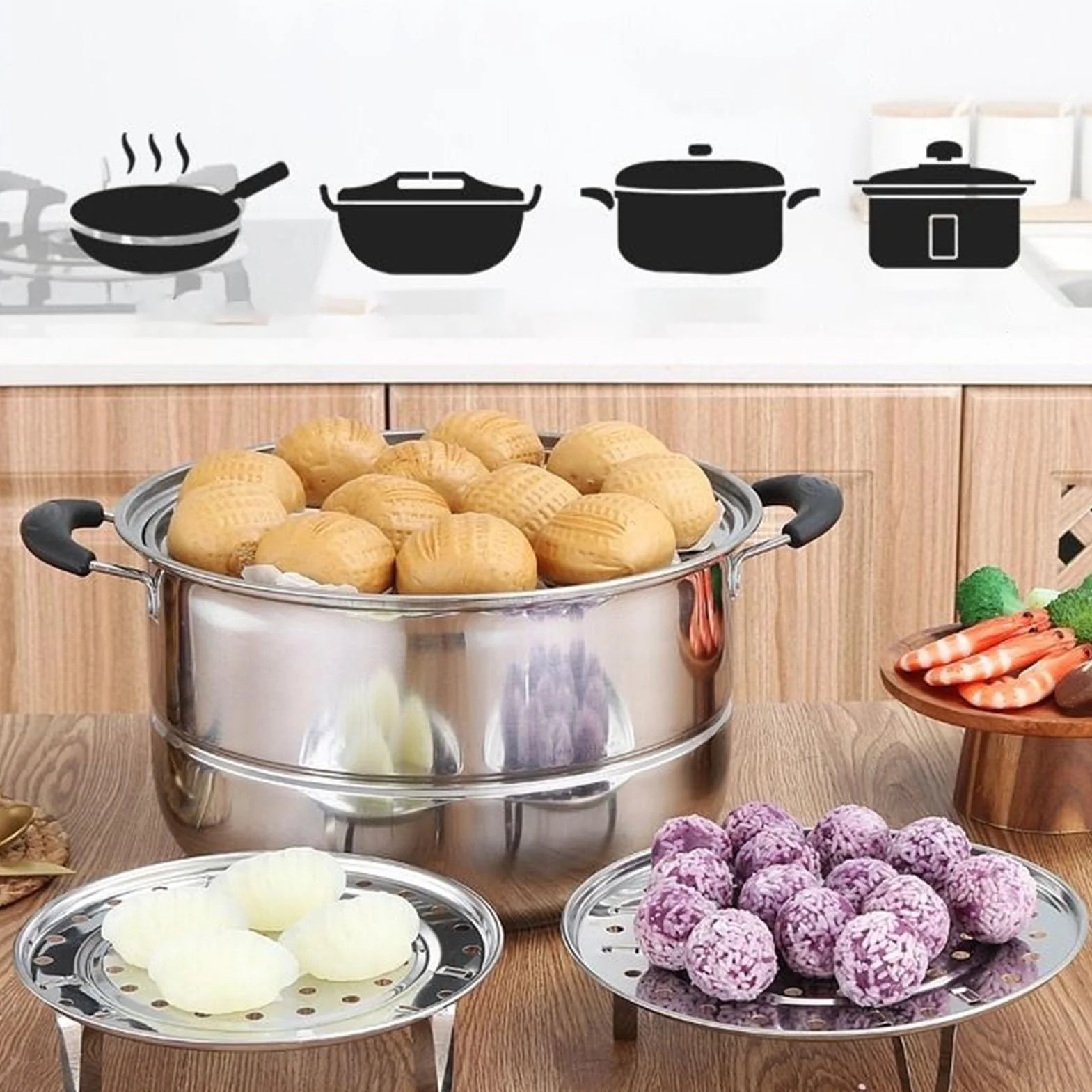 Stojak na parze ze stali nierdzewnej ze zdejmowaną nogą, wydajna cyrkulacja pary, wielofunkcyjne narzędzie kuchenne do zdrowych i pysznych potraw na parze (20 cm)