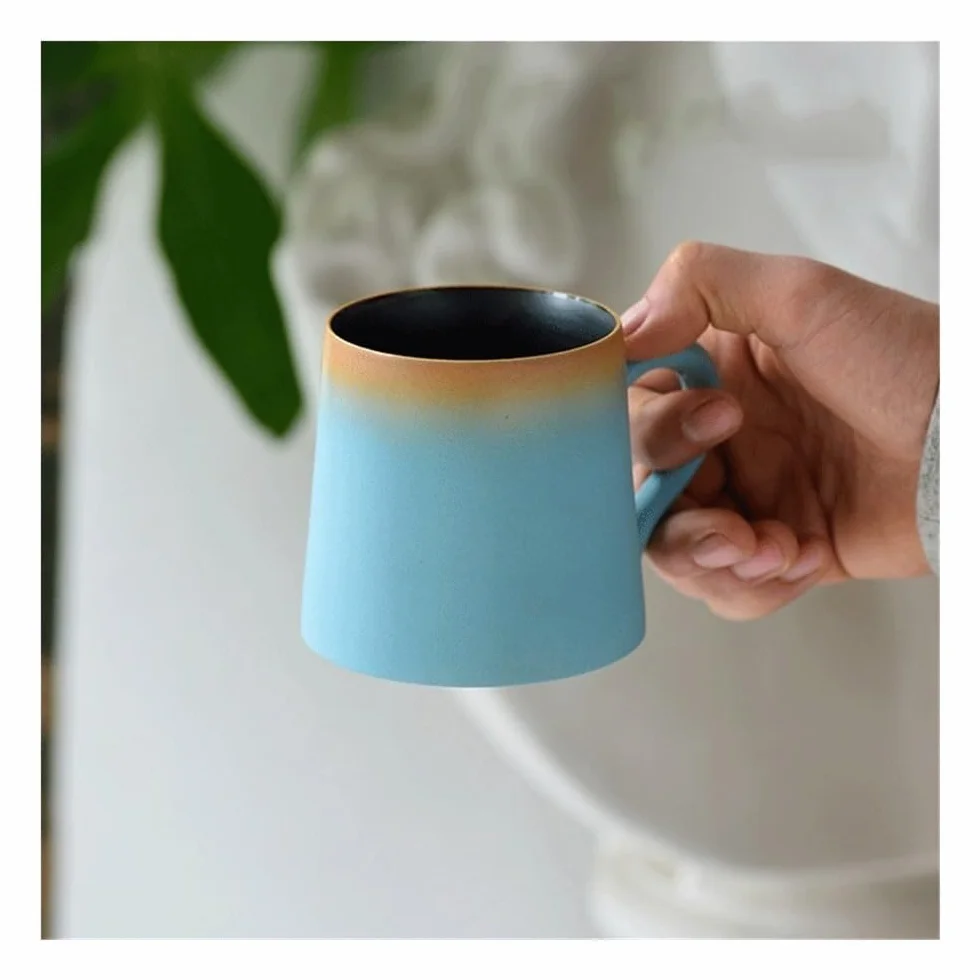 Ceramiczny kubek do kawy Zestaw kubków do kawy Mirror Lake Blue, 1 sztuka, matowa ceramika, pojemność 11,16 uncji, mleka biurowego Filiżanki kawy