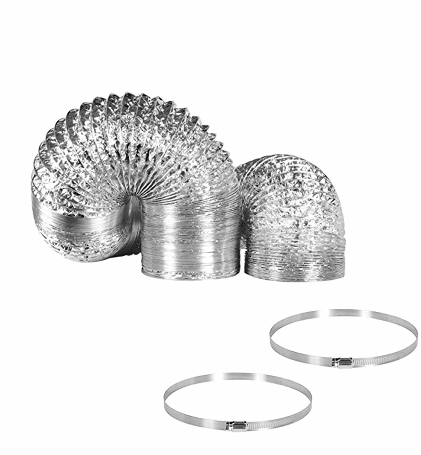 przewód z folii aluminiowej, Zestaw przewodów elastycznych z folii aluminiowej do suszarki o średnicy 4 cali i 2 zaciskami(1.5m,200mm)