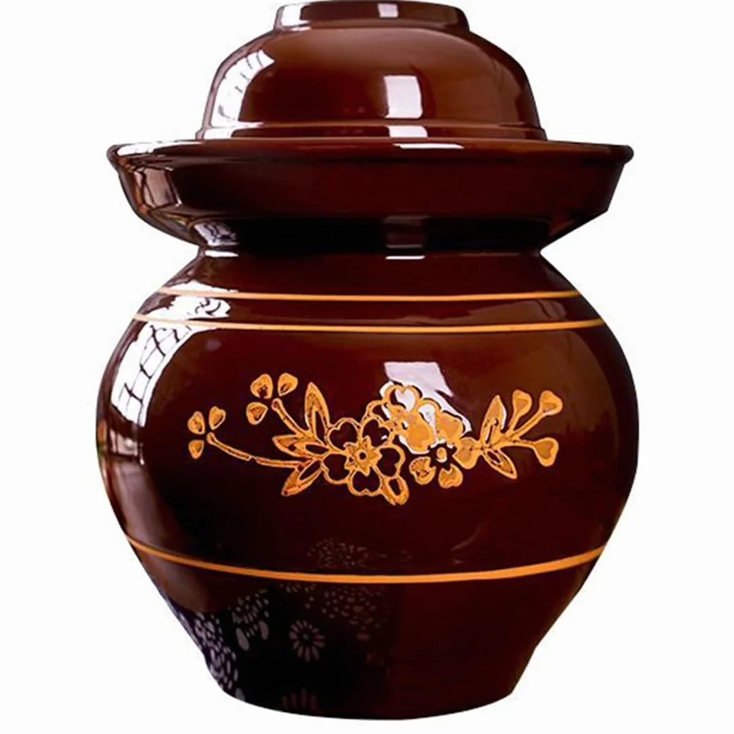 Ceramiczny słoik na marynaty z pokrywkami, duży czerwony tradycyjny chiński porcelanowy słoik do marynowania, ceramiczny garnek fermentacyjny z uszczelką wodną pokrywką śluzy powietrznej, garnek z